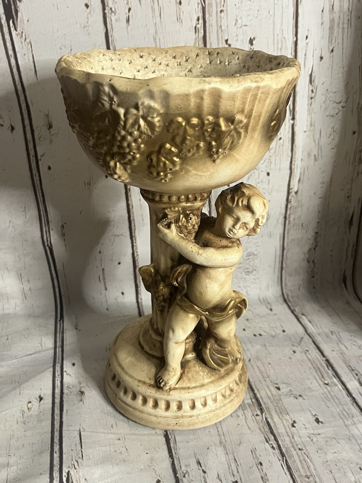 Vintage Cherub Pedestal Stand Italian Style, Plaster