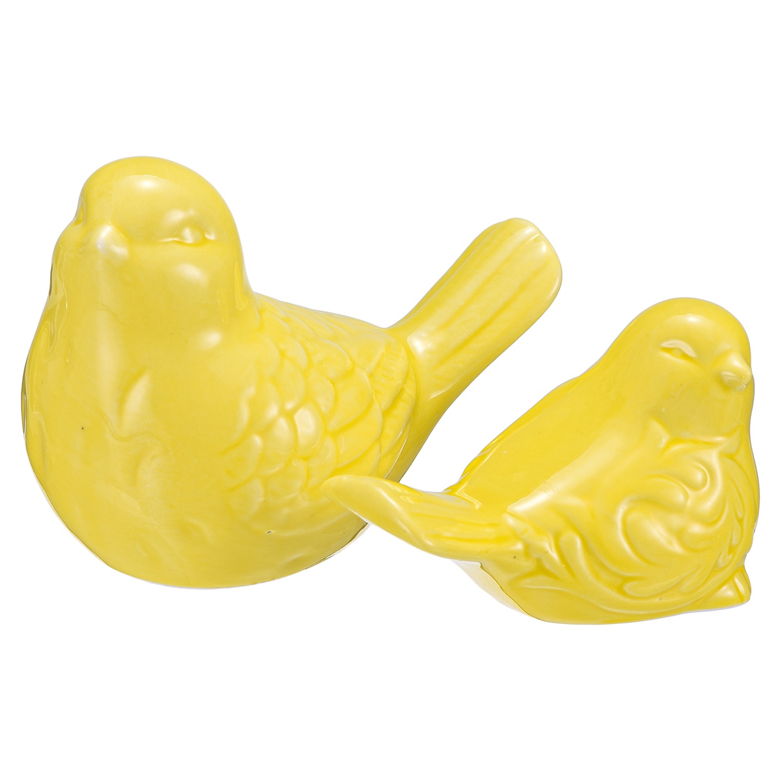 2Pcs Ceramic Birds Figurines, 3.9 Inch and 3.2 Inch Bird Figurine Statue, Yellow