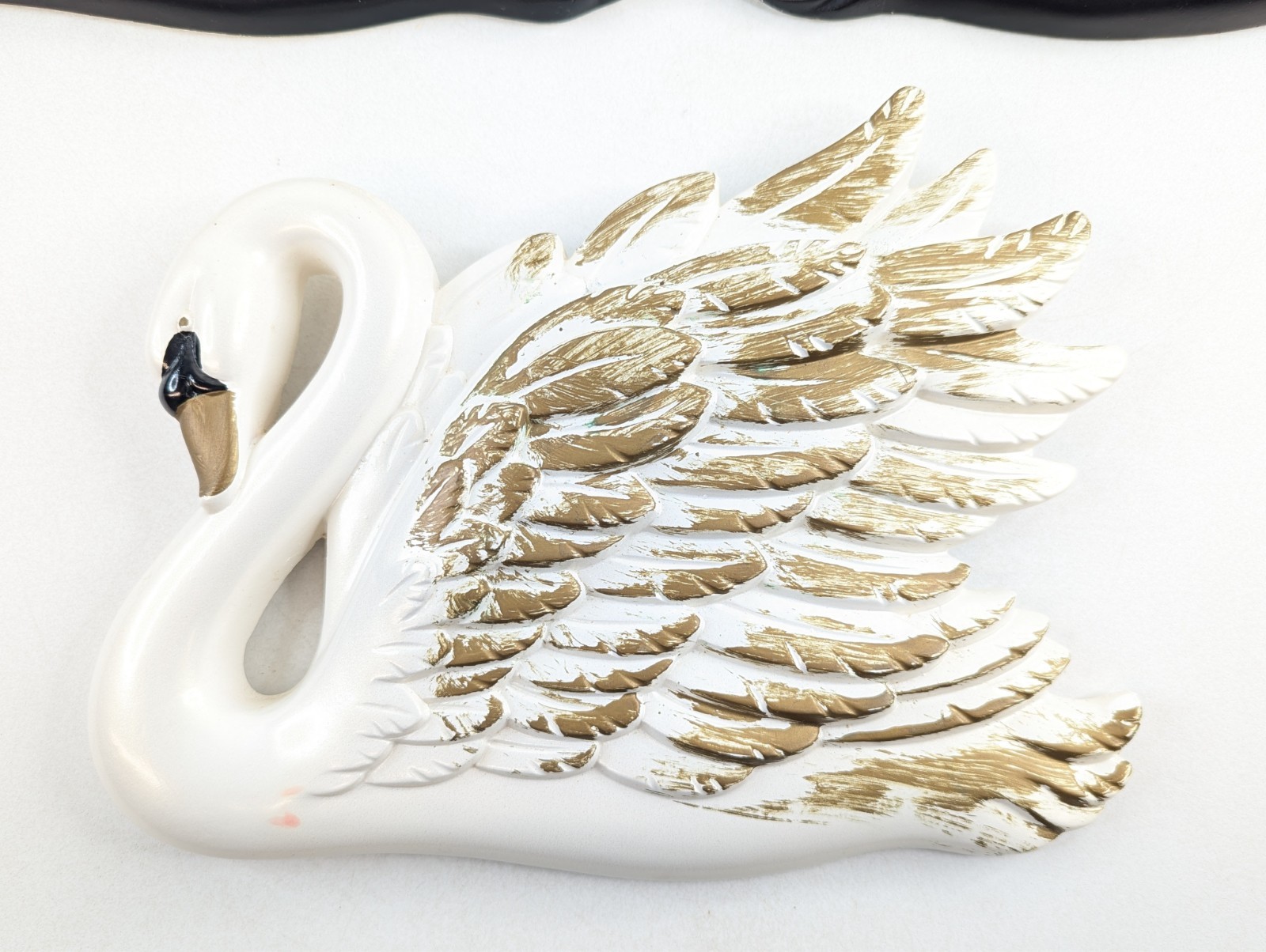 Swan Wall Decor Miller Studio 1968 Black White Chalkware Gold Accent Vintage MCM