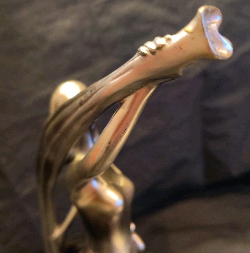 Dynamic 15.5″ Silver Tone Figurine Dancer With Ribbon Art Deco Style Sculpture