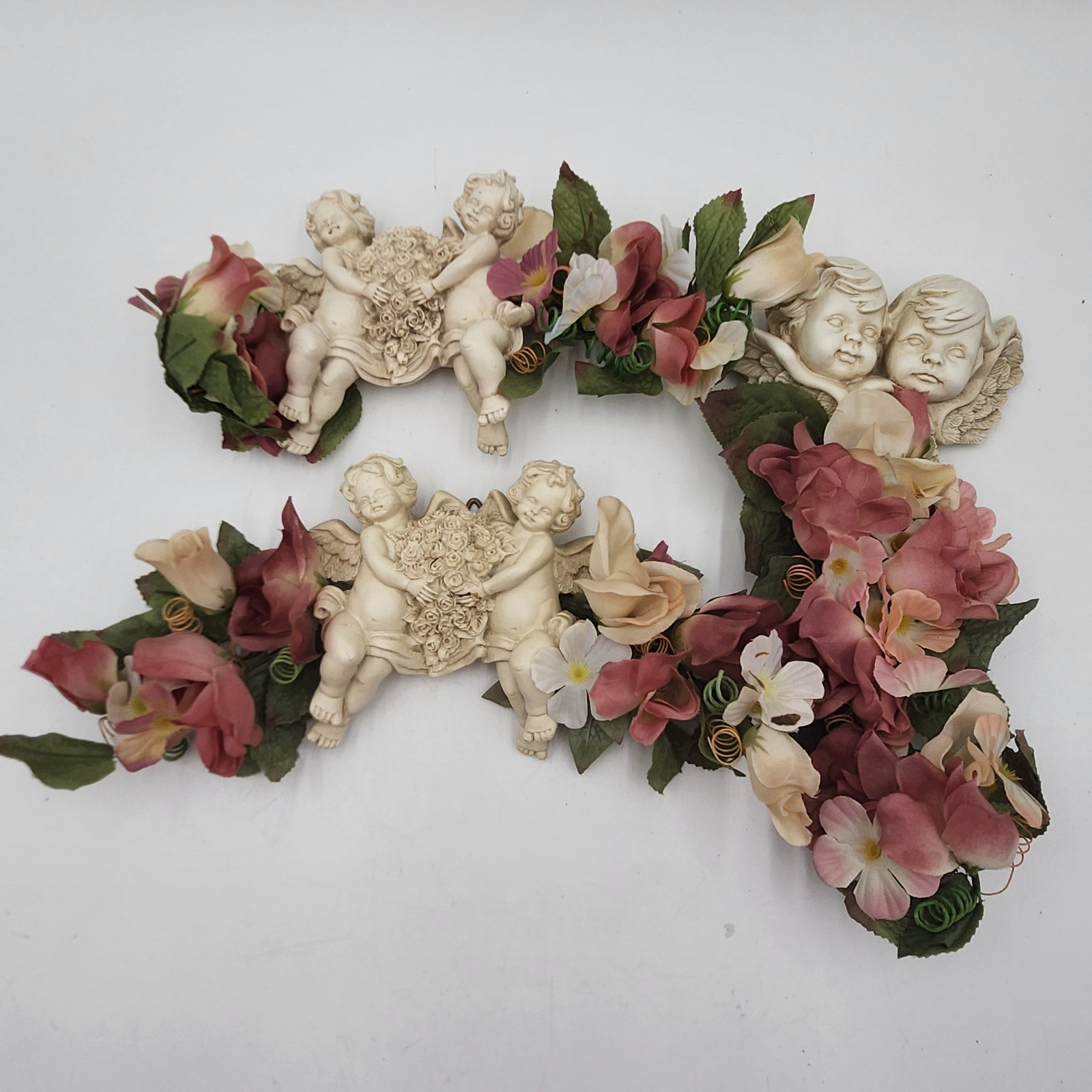 3 Vintage Cherub Wall figurines wall art Flowers roses angel putti Decor