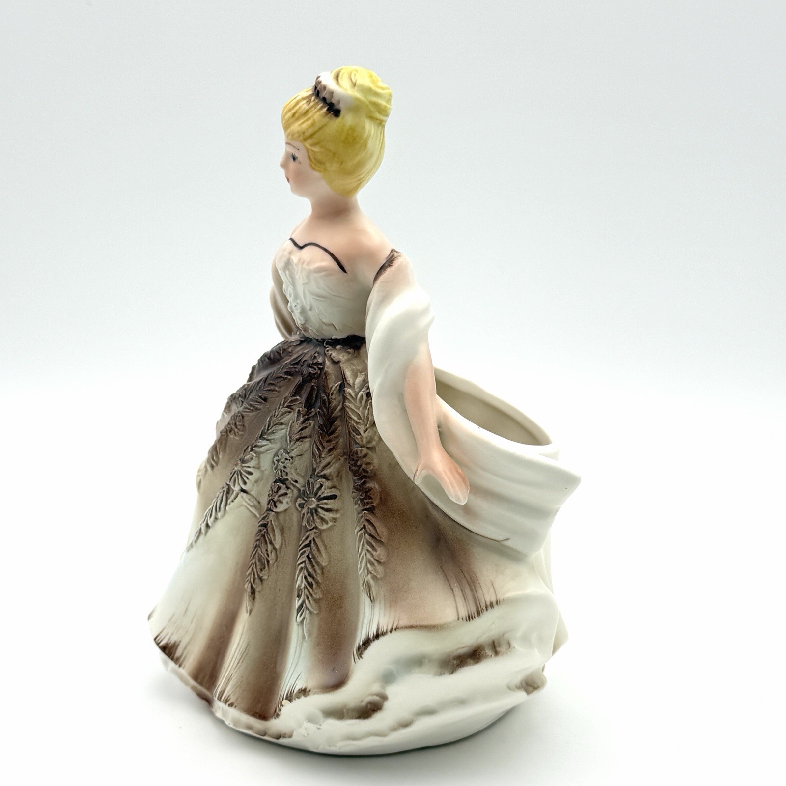 VTG 1962 Samson Import Co Ceramic Lady Brown Ballroom Dress Planter Vase #53548