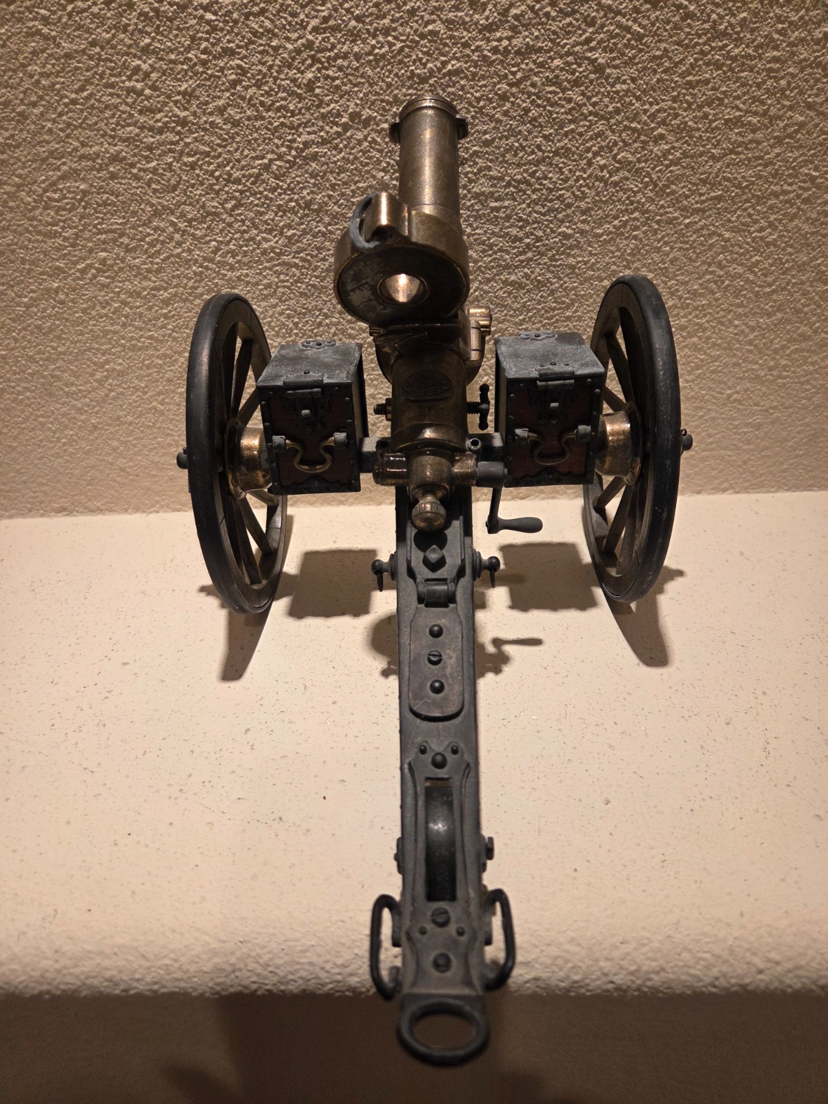 Vintage 1883 Gatling Gun – Brass, Wood & Metal Replica with Magazine