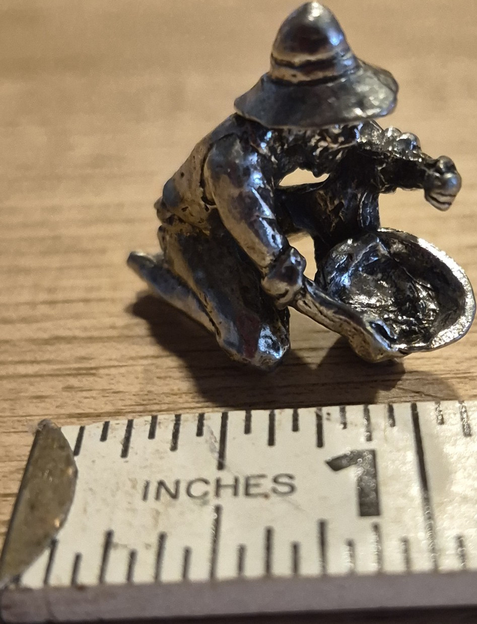 Silver Metallic Metal Prospector Figurine Panning for Gold Mini