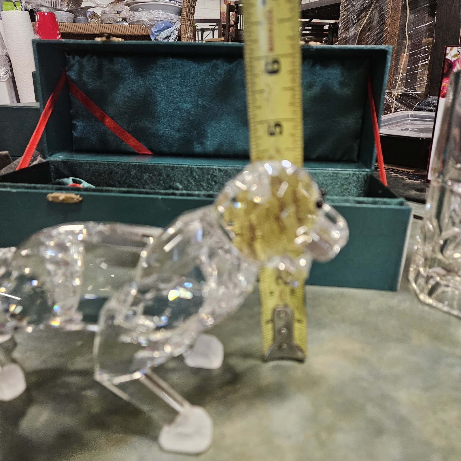 Swarovski/Lalique Style Faceted Crystal Cat Panther Frosted Paws W/Box 9″ X 5″
