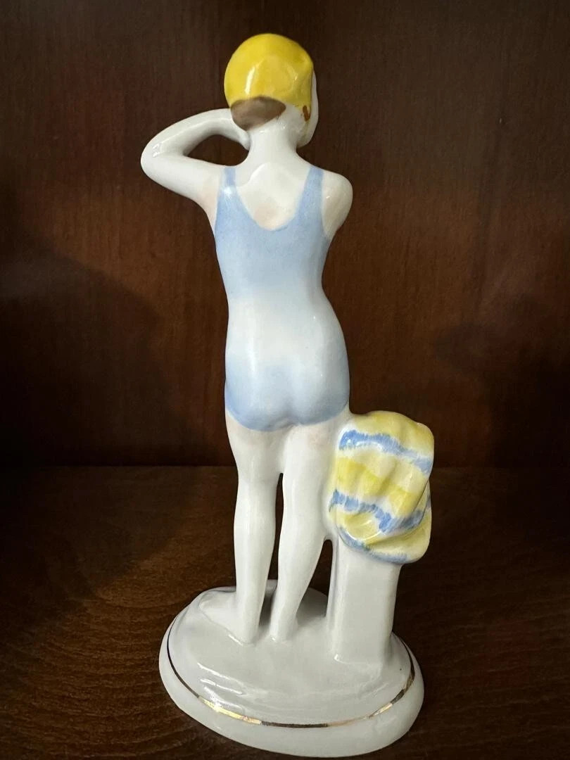 Made in USSR . Soviet Porcelain LFZ.Figurine Young Bather Swimmer Girl .