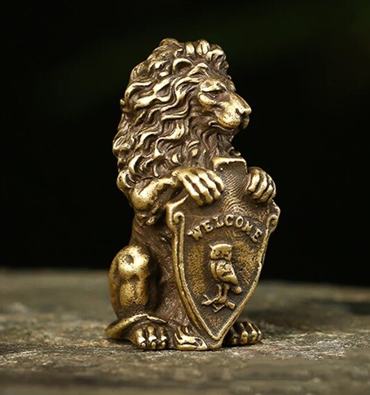 NEW Brass Lion Welcome Animal Small Sculpture Tabletop Figurine Home Decor#