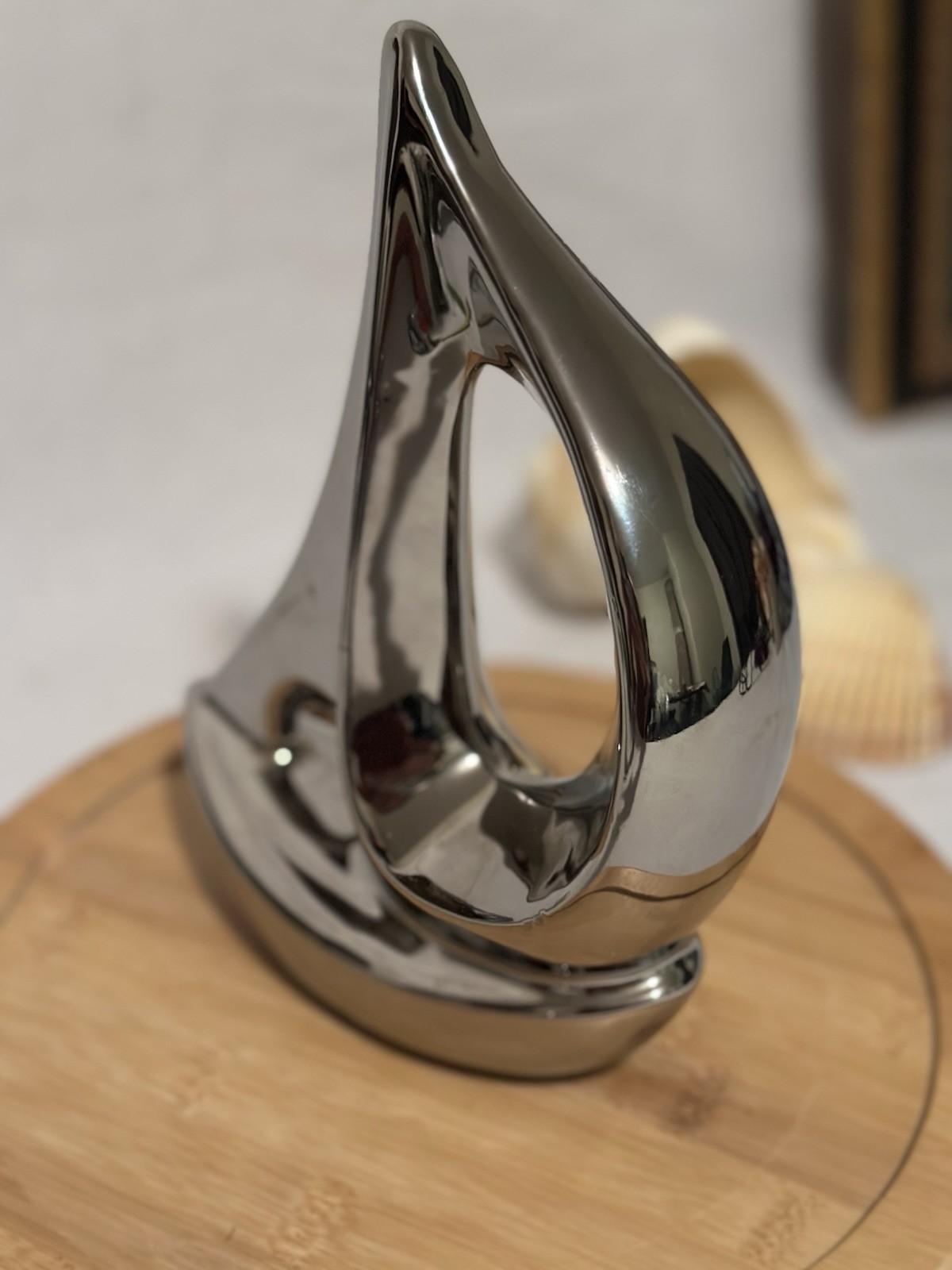 Sailing Boat Ceramic 8.5″ Figurine Chrome Glaze Nautical Sailboat Very Nice!