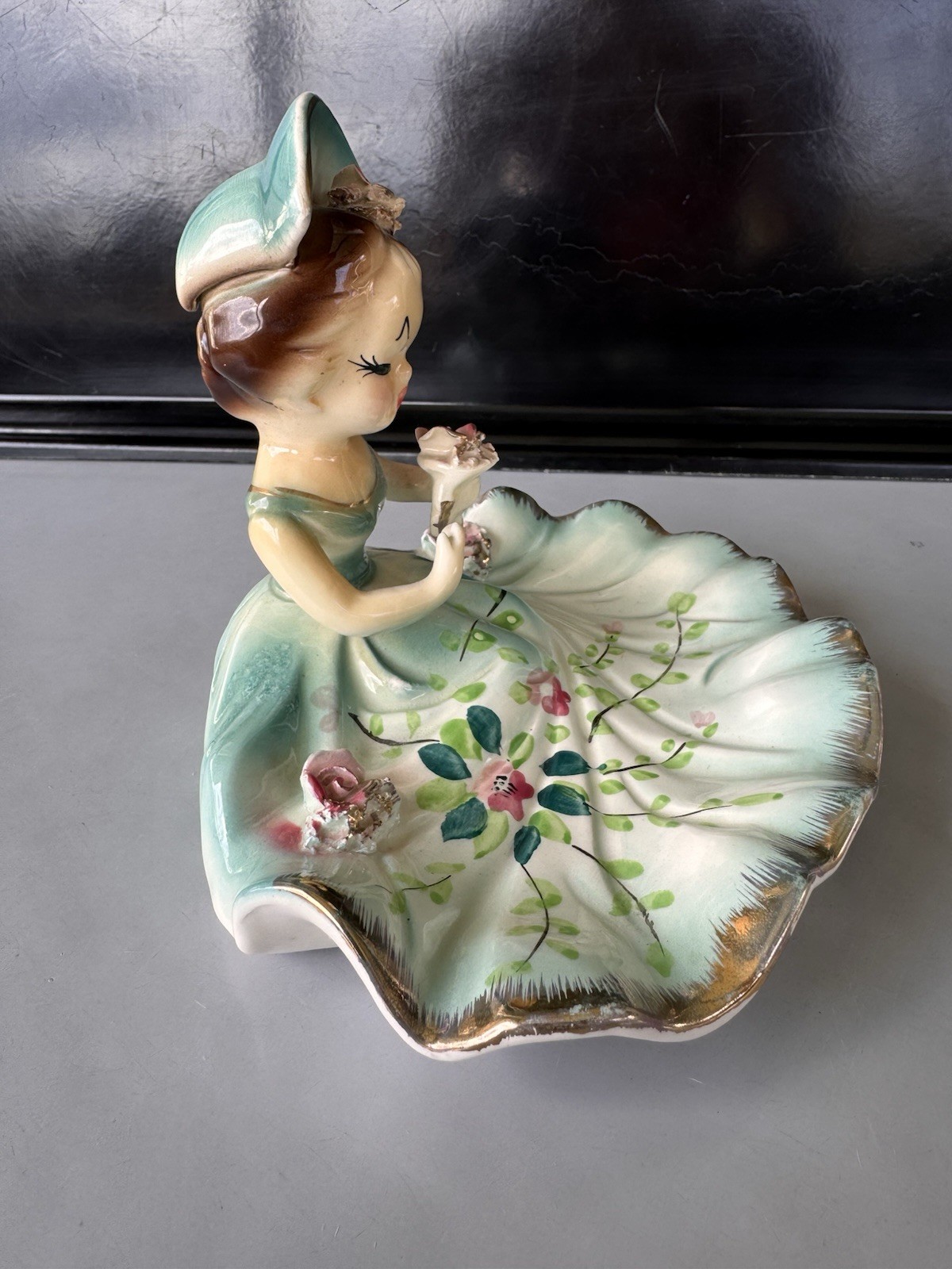 Vintage Original ARNART Creation Made In Japan Lady Ring Trinket Dish 1950s