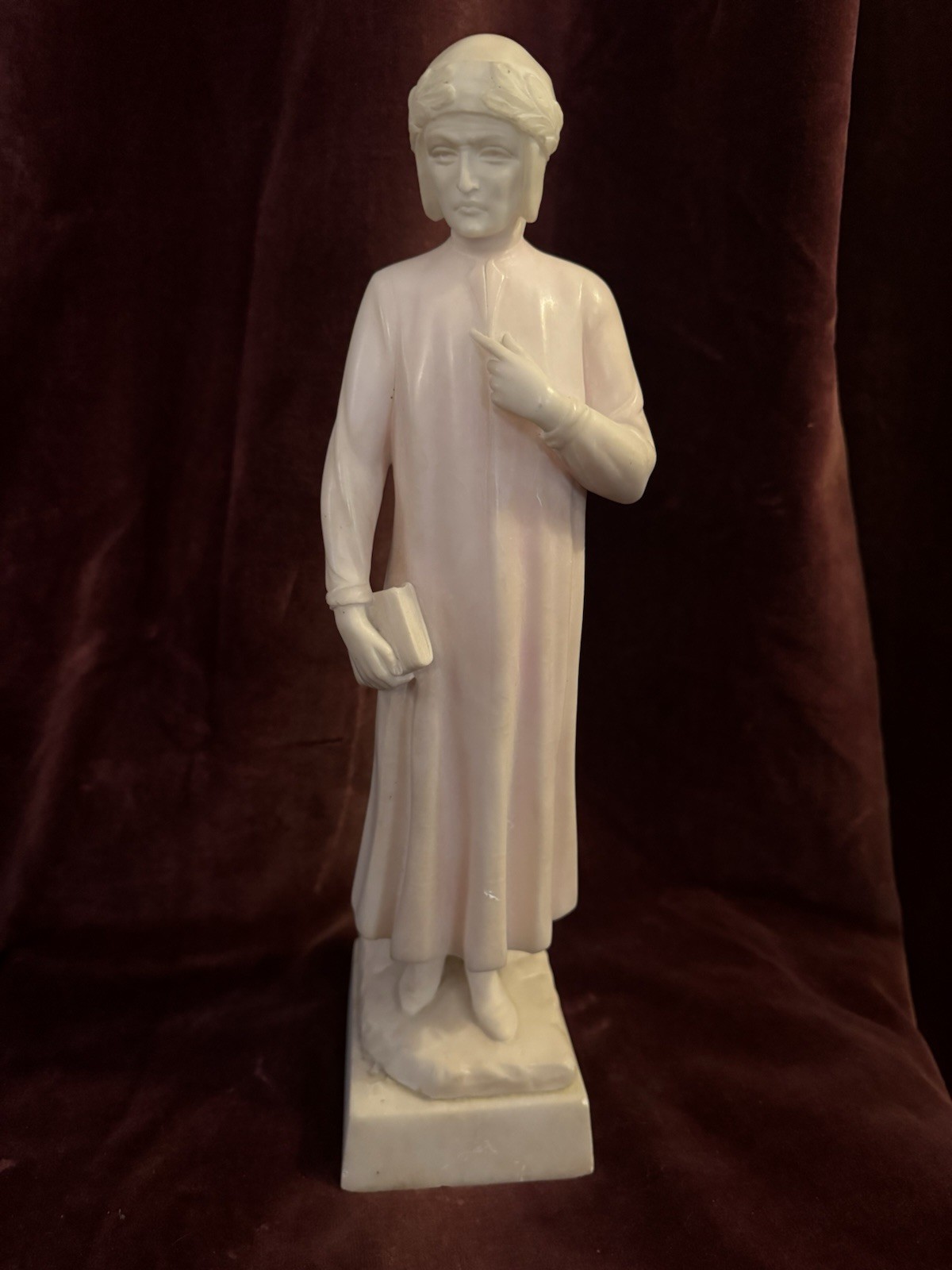 Large Hand Carved 17” Alabaster Statue of Dante Alighieri Early 20th Century