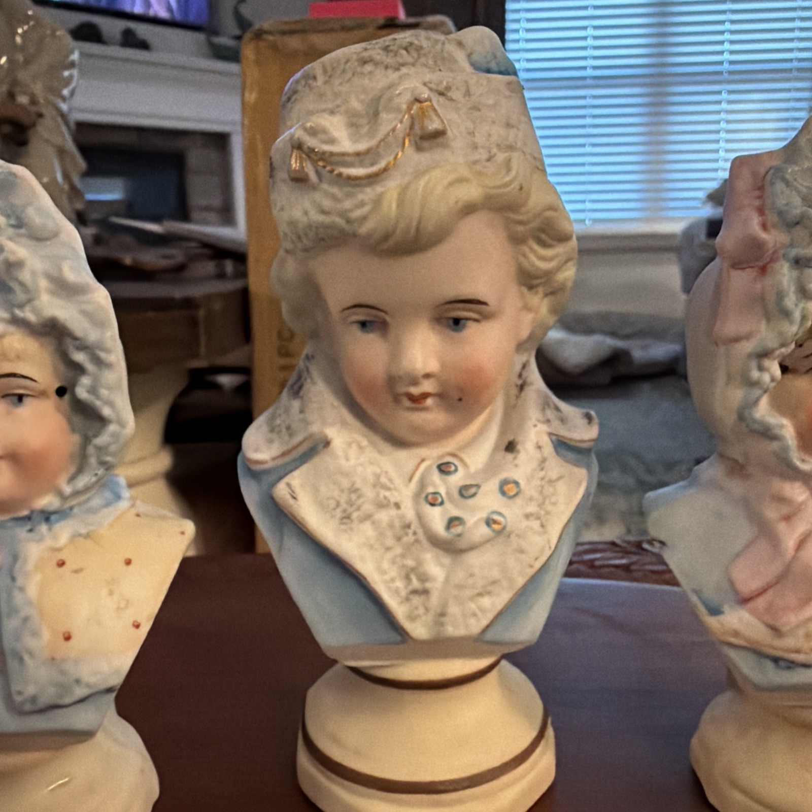 Antique set of three hand-painted porcelain busts by Hertwig & Co.