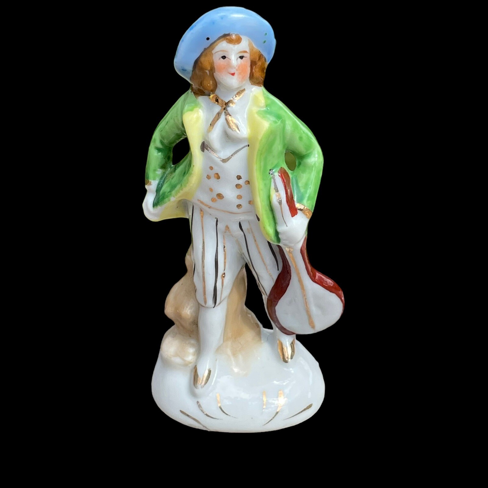 Vintage Moriyama 4″ Victorian Man w/ Lyre Porcelain Figure Occupied Japan