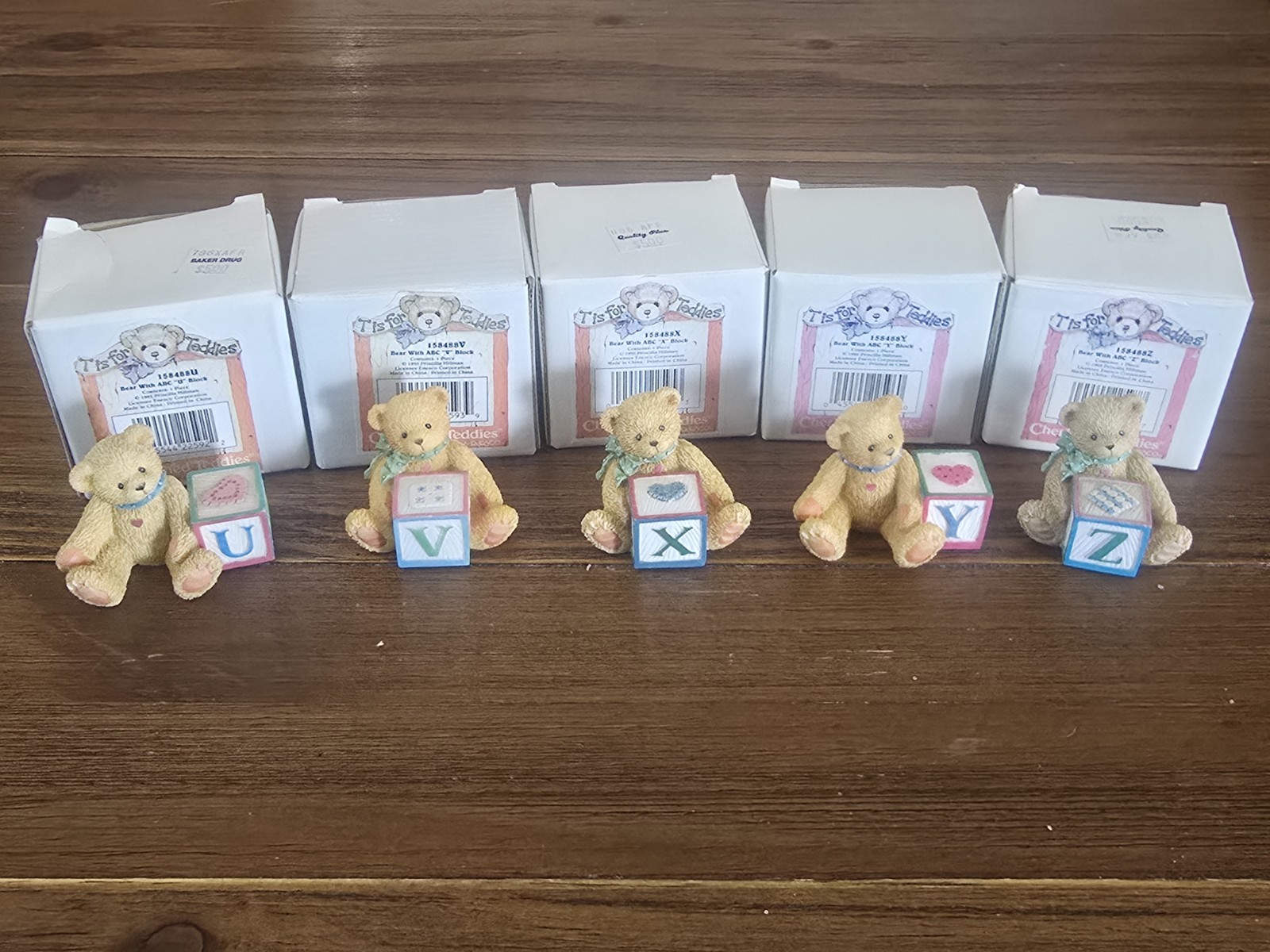 Cherished Teddies Enesco Figure Lot Of 5 1990s With Boxes Alphabet Blocks
