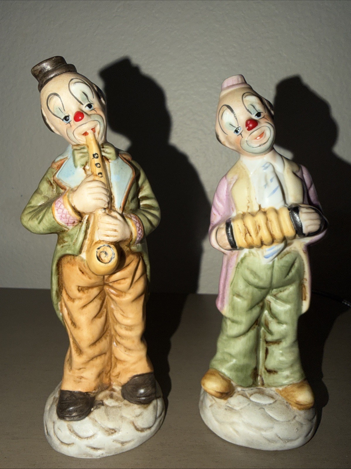 Set of 2 Unbranded Porcelain or Ceramic Bisque Clown Figurines Hobo Circus VTG