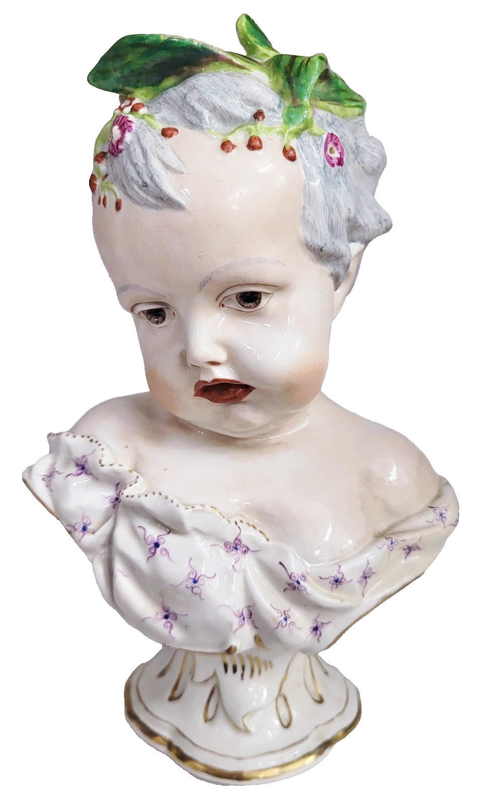 PAIR Antique GERMAN 19th C MEISSEN Dresden French Samson PORCELAIN BUST Boy Girl