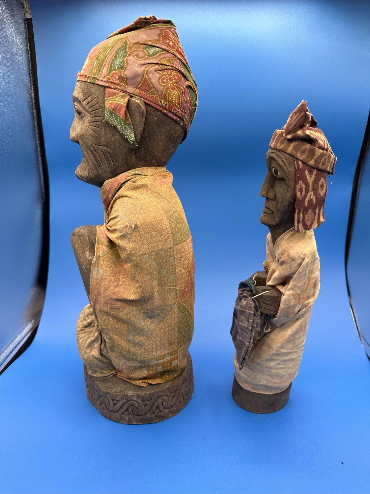 Toraja Tribe Wooden Tribal Ethnic Old Man & Woman Figurine Hand Carved Sulawesi