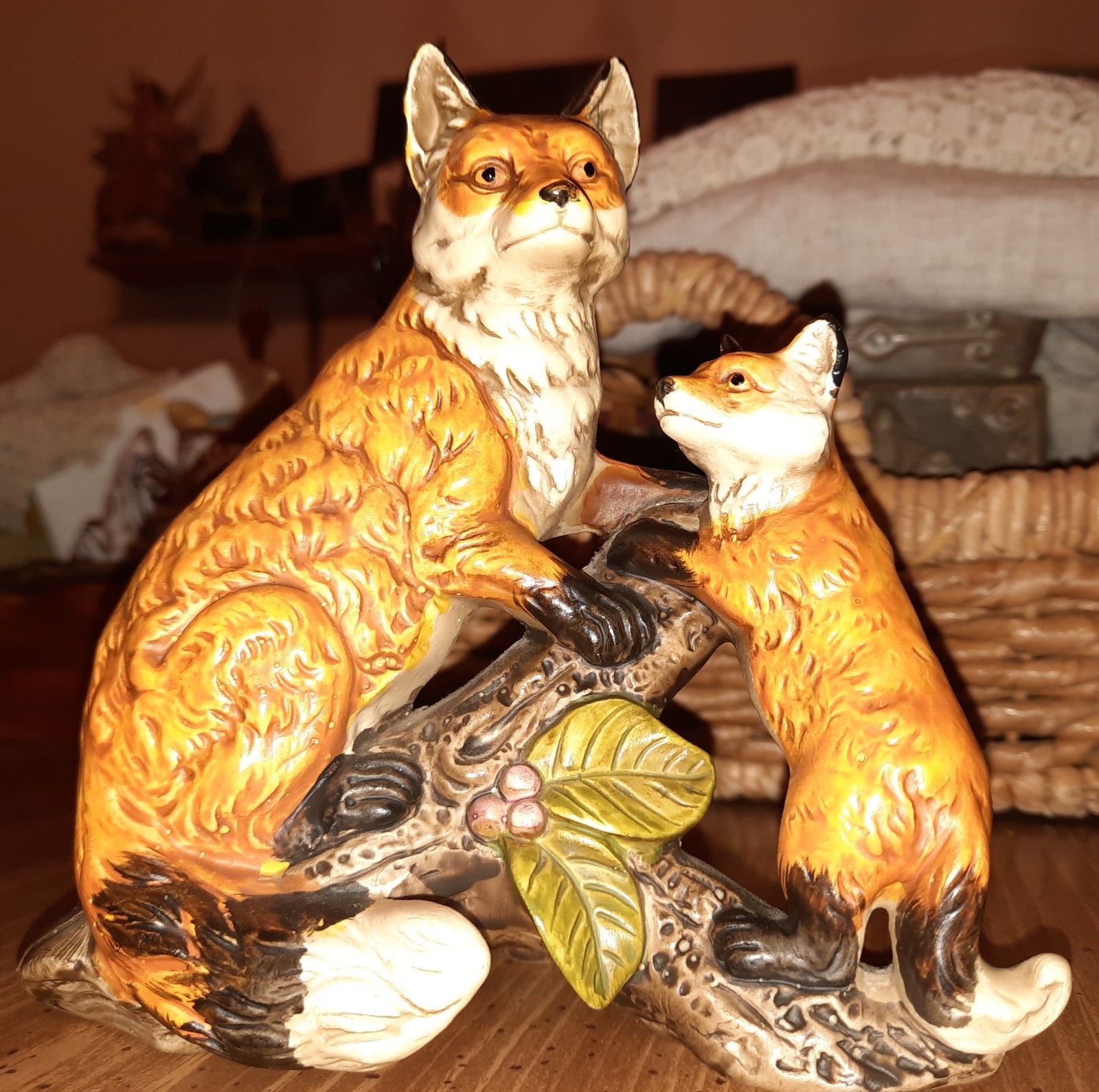 Vintage Norleans Mama & Baby Fox Porcelain Figurine Japan