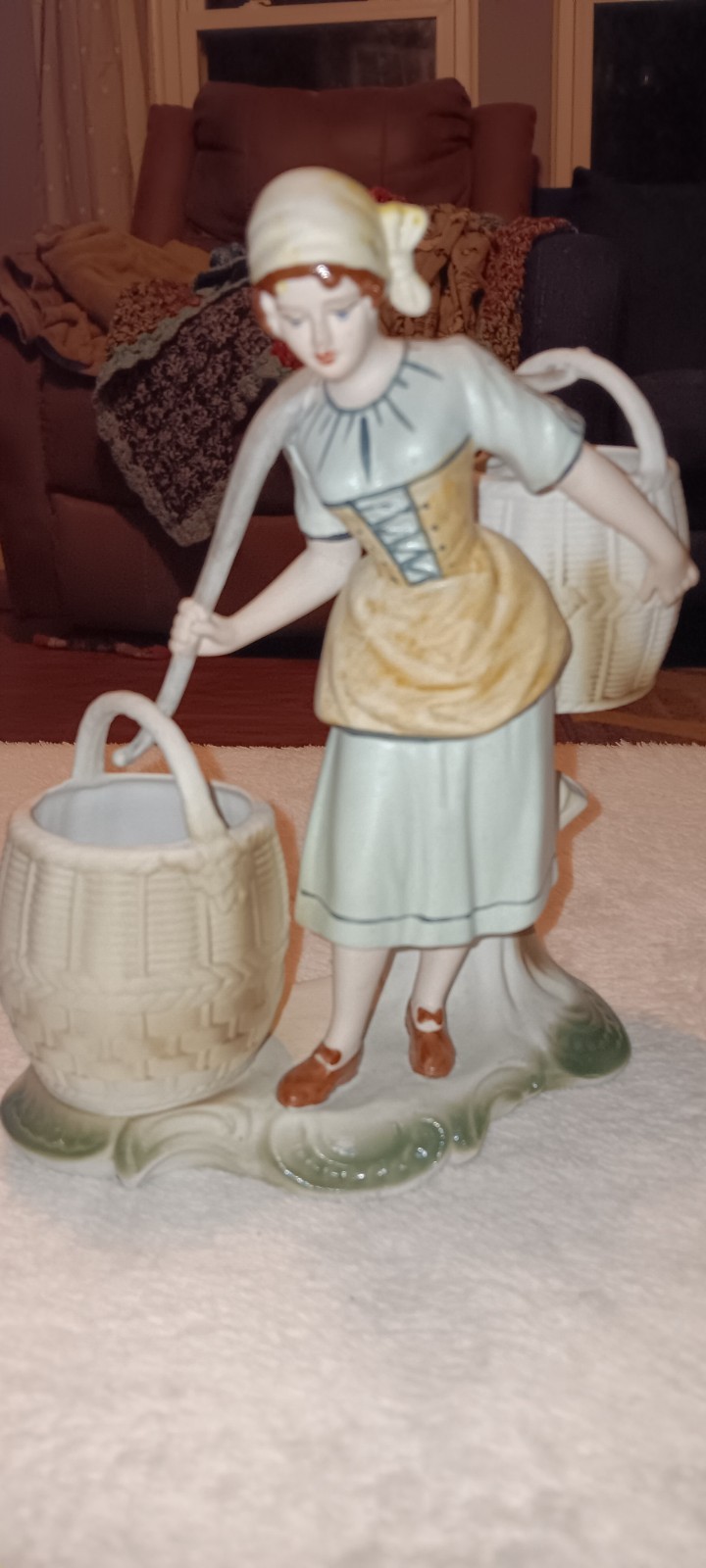 ARPO Curtea De Arges Porcelain Lady Carrying Baskets Figurine / Romania