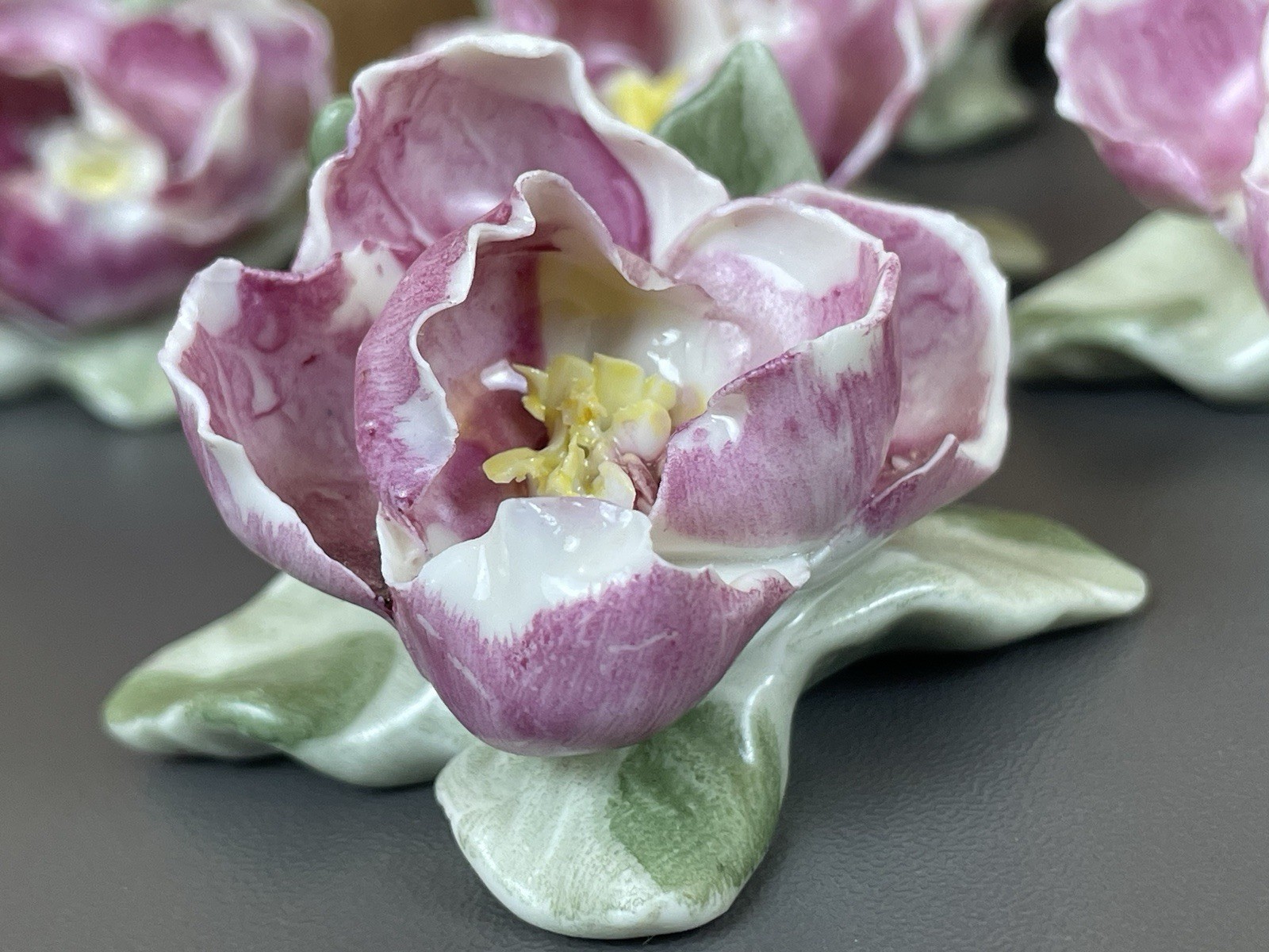 VTG. Bavaria-Germany Porcelain Pink Rose Place Card Holders Set 8 Hand Painted