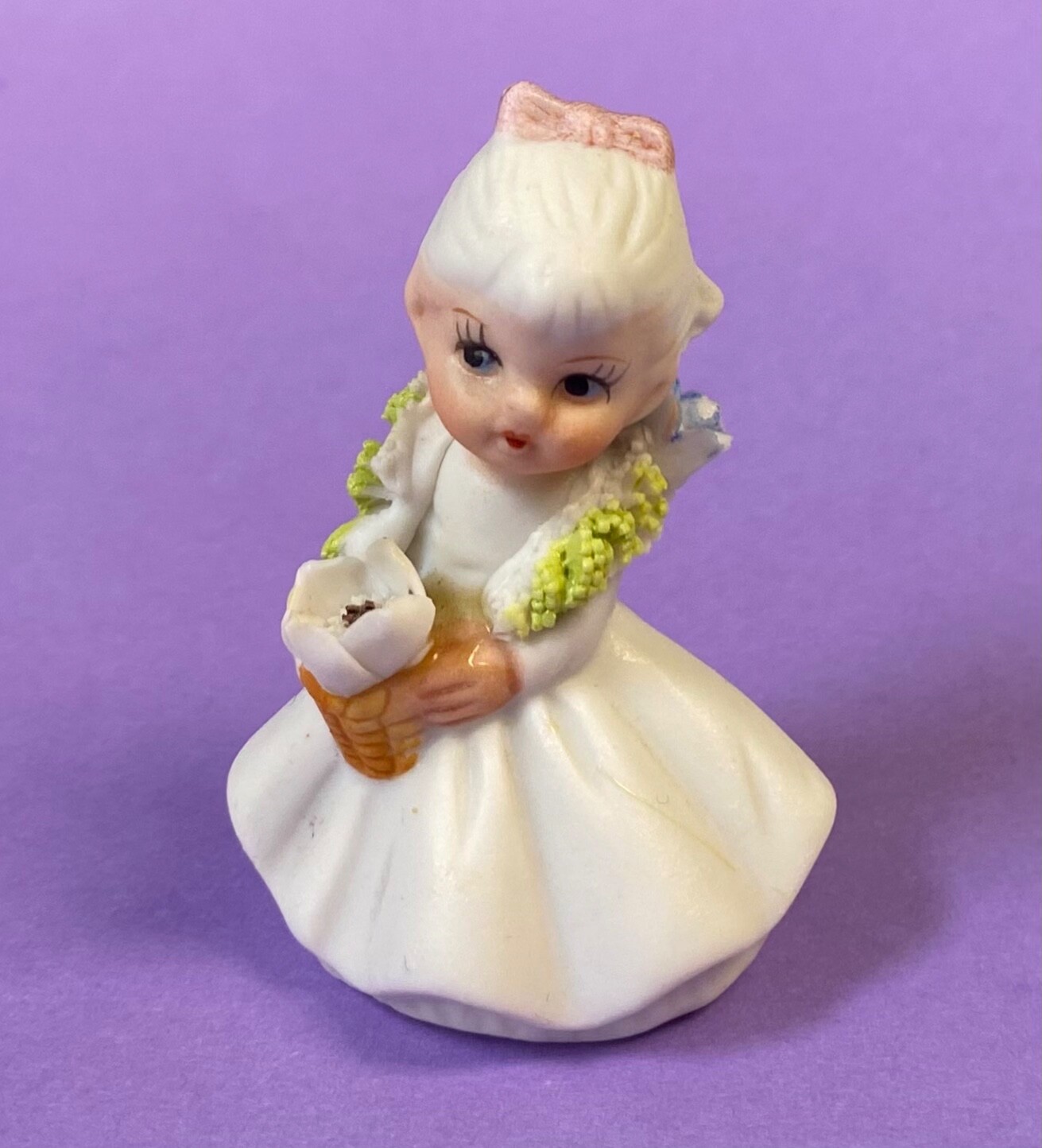 Vintage Flower Girl Of The Month Miniature Napco Figurine Bisque Porcelain Cute!
