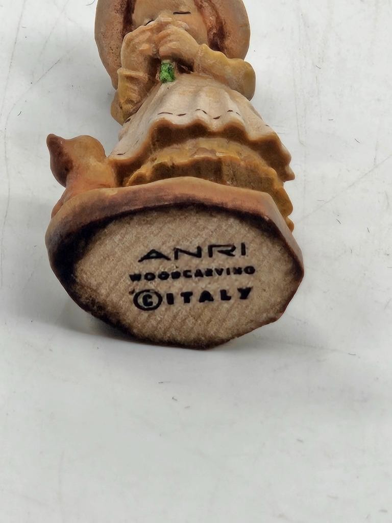 Vtg Lot 4 Anri Sarah Kay Carved Wood Mini Figurines Italy 1.75″ Boy Girl Animals
