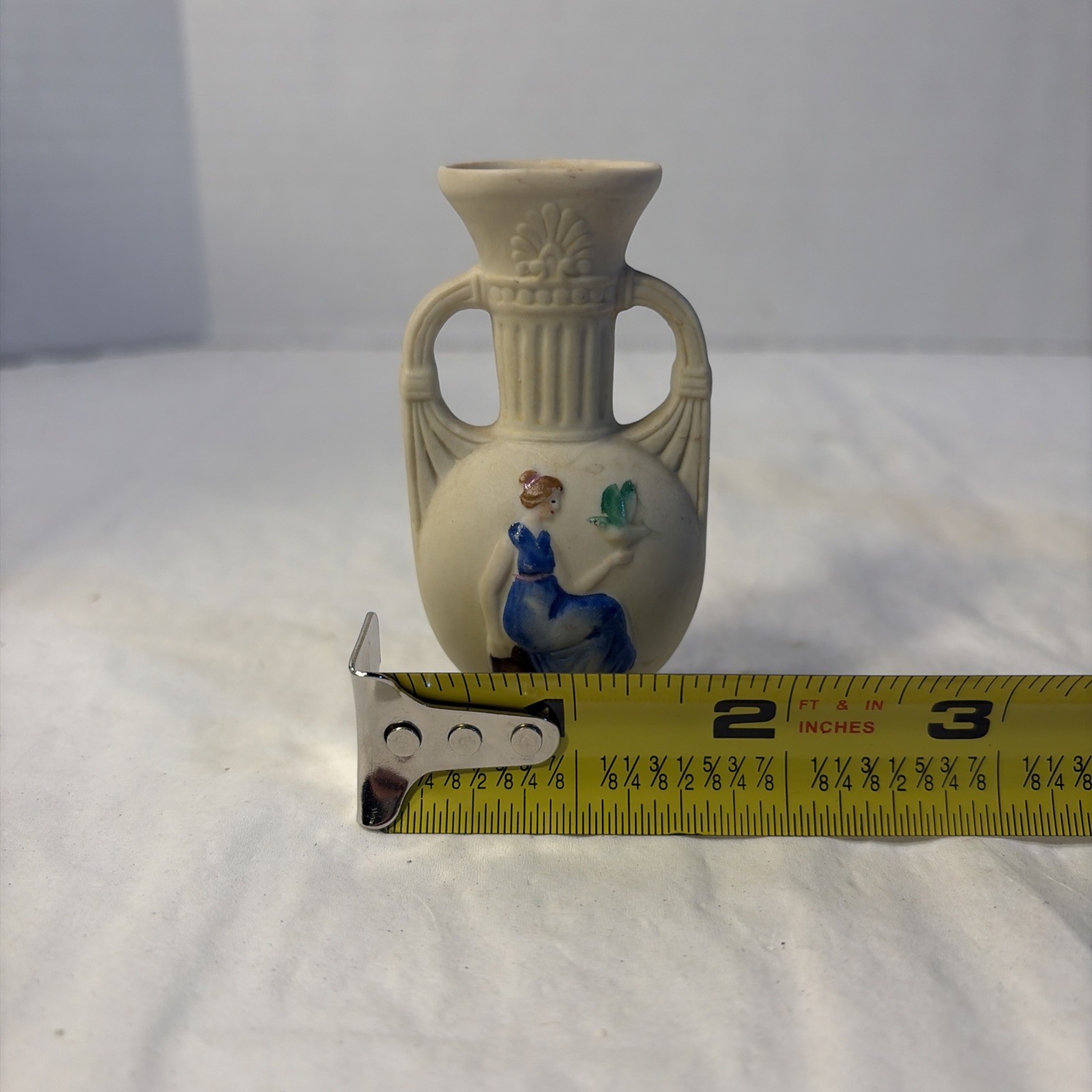 Vintage Japan Set Of Miniature Vases Women With Birds Porcelain