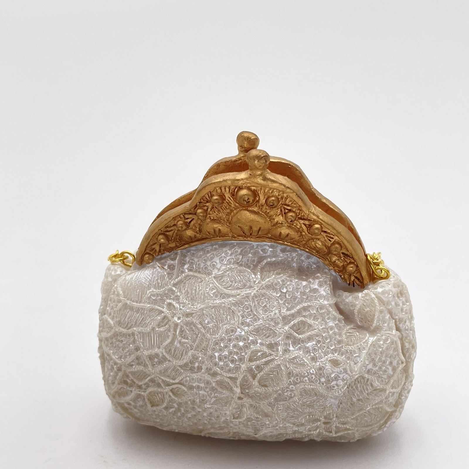 Wedding Lace Shoe Purse Hat Figurine 3 Piece White Resin Bridal Decor Set Gift