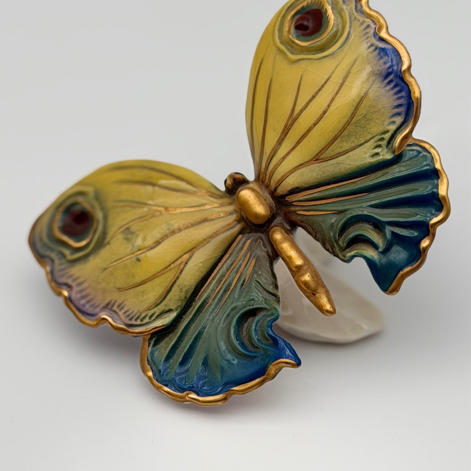 Karl Ens Porcelain Butterfly Figurine Yellow Blue Gold Germany Art Nouveau 4in
