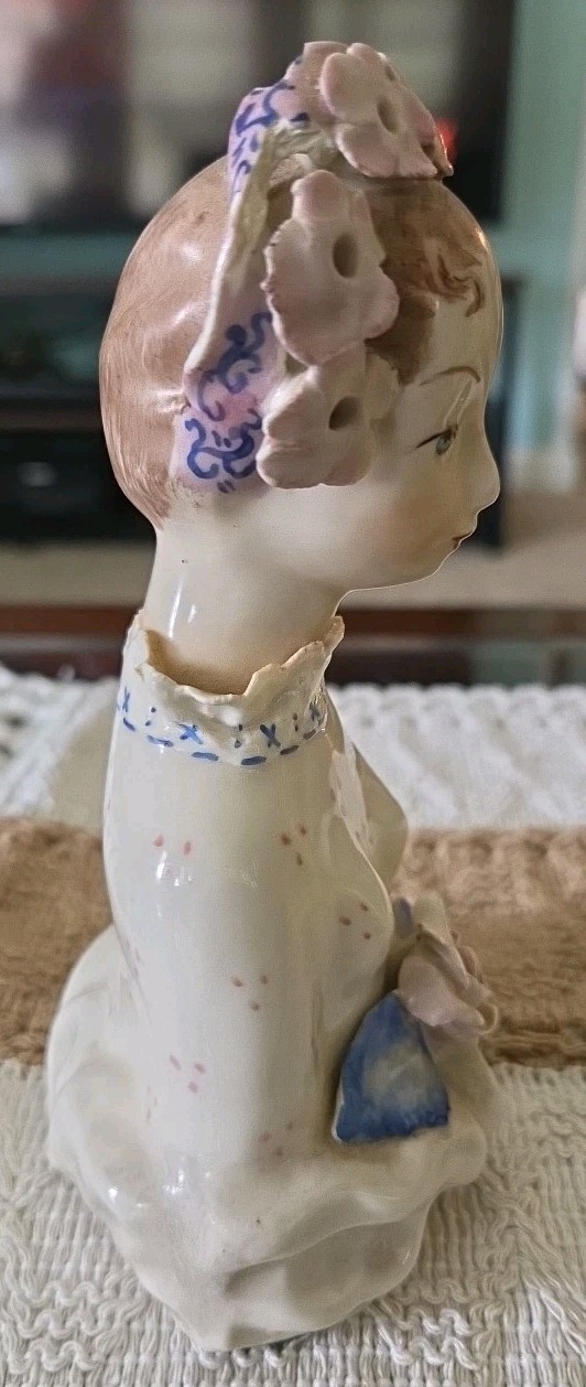 Vintage Cordey 5010 Victorian Woman Bust Porcelain Figurine 6.5″ Flowers 1940’s