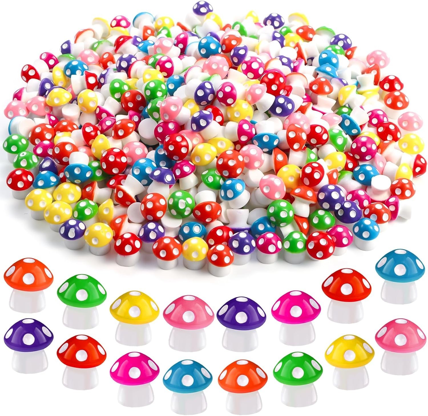 Vibrant 100pcs Tiny Resin Mushrooms – 8 Colors for Creative Miniature Landscapes