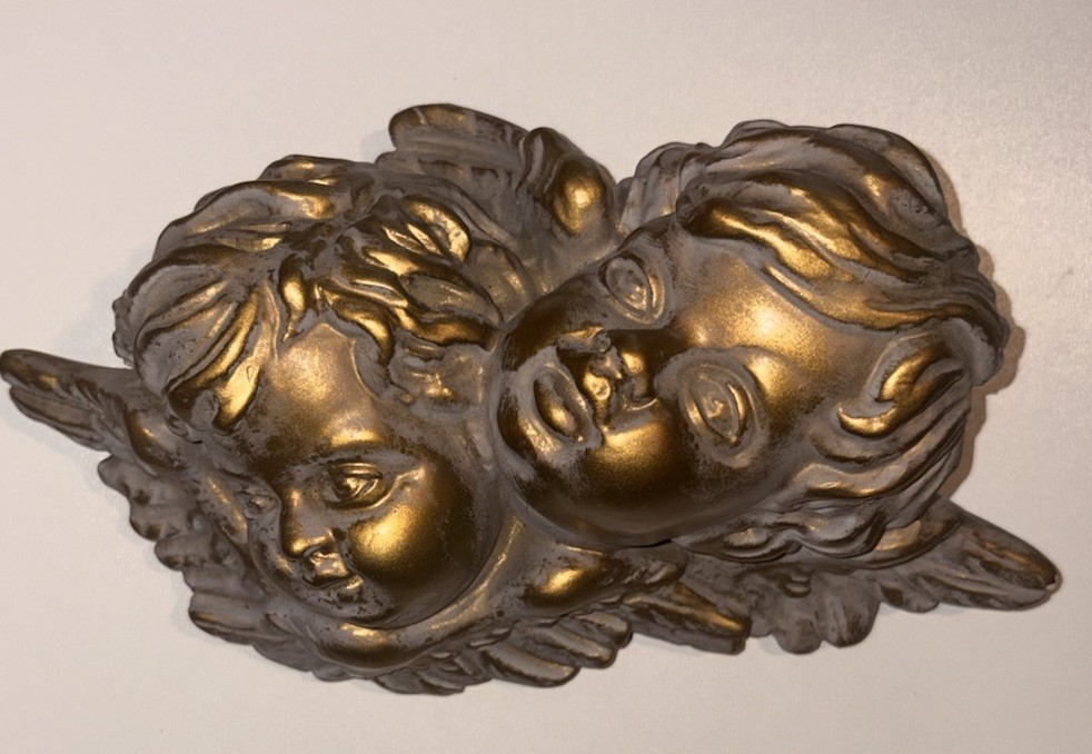 Vintage 3D Cherub Angels Plaster Gold /patina Baroque Antique Hanging CHAPMANS