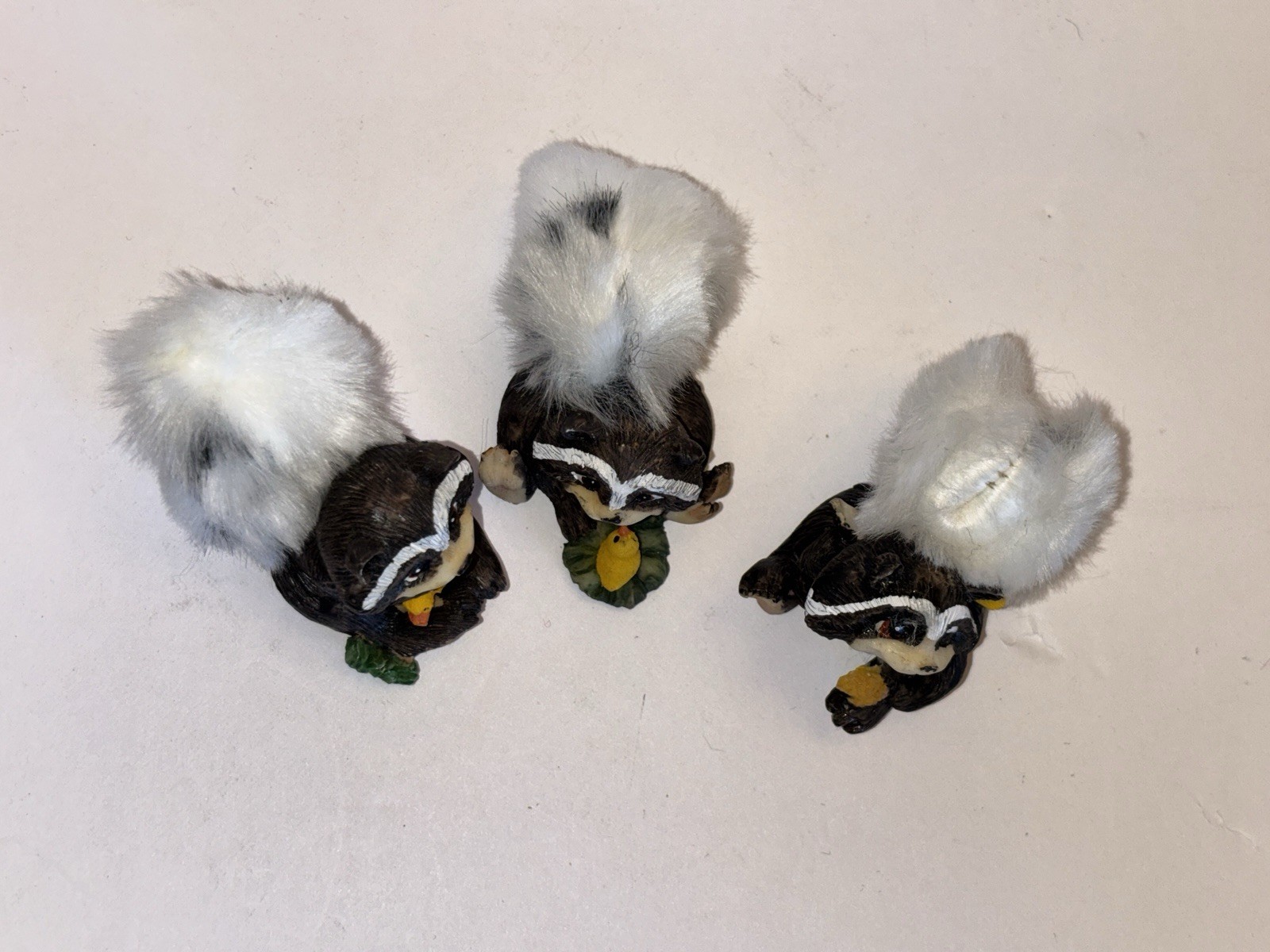 Racoon Skunk Figurine Lot 3 Animal Figure Bird Duck Fur Tails Vtg Rare Kitch