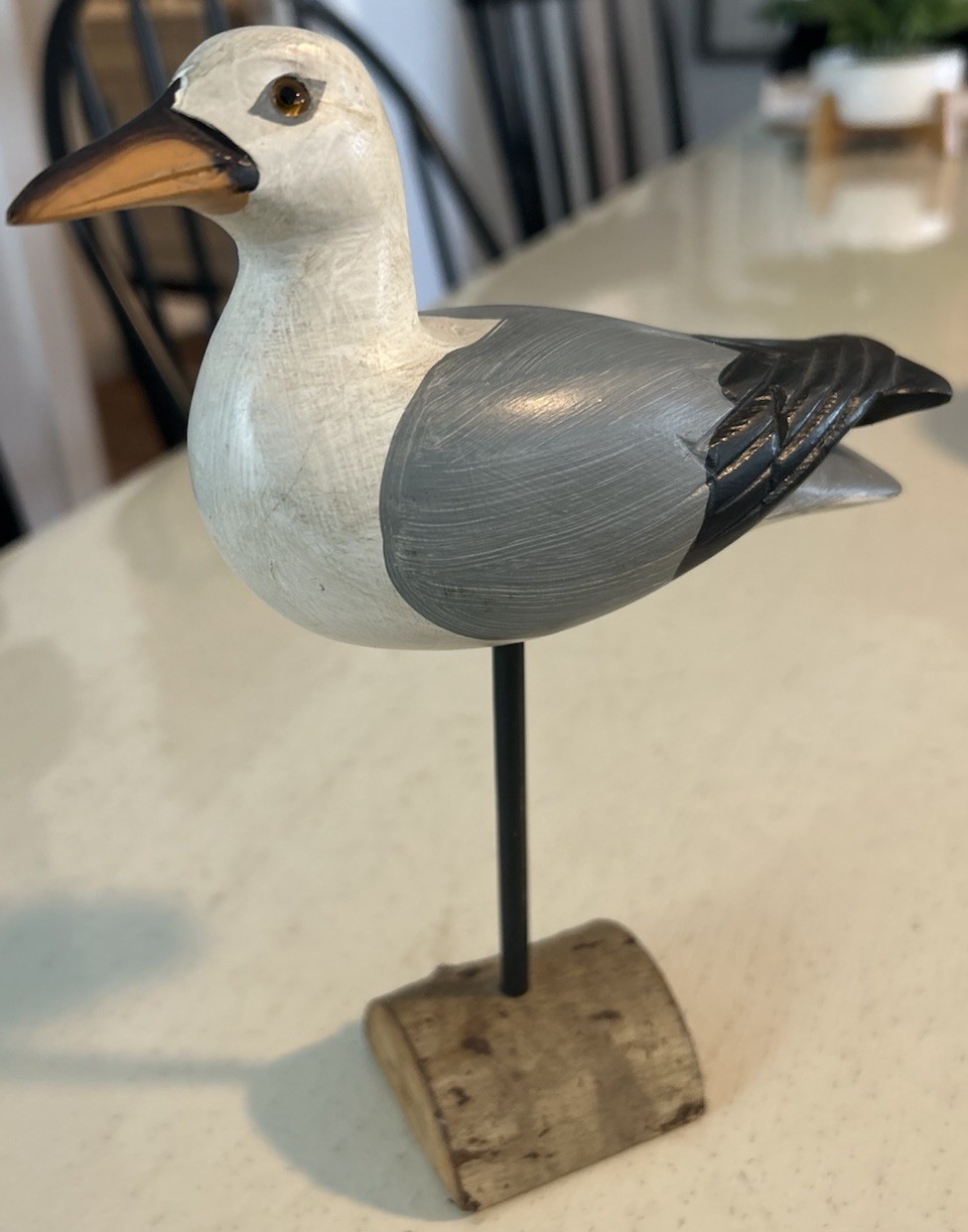 Vintage Seagull on Stump Figurine 9″ Hand Painted Wood Gray White Beach Coastal