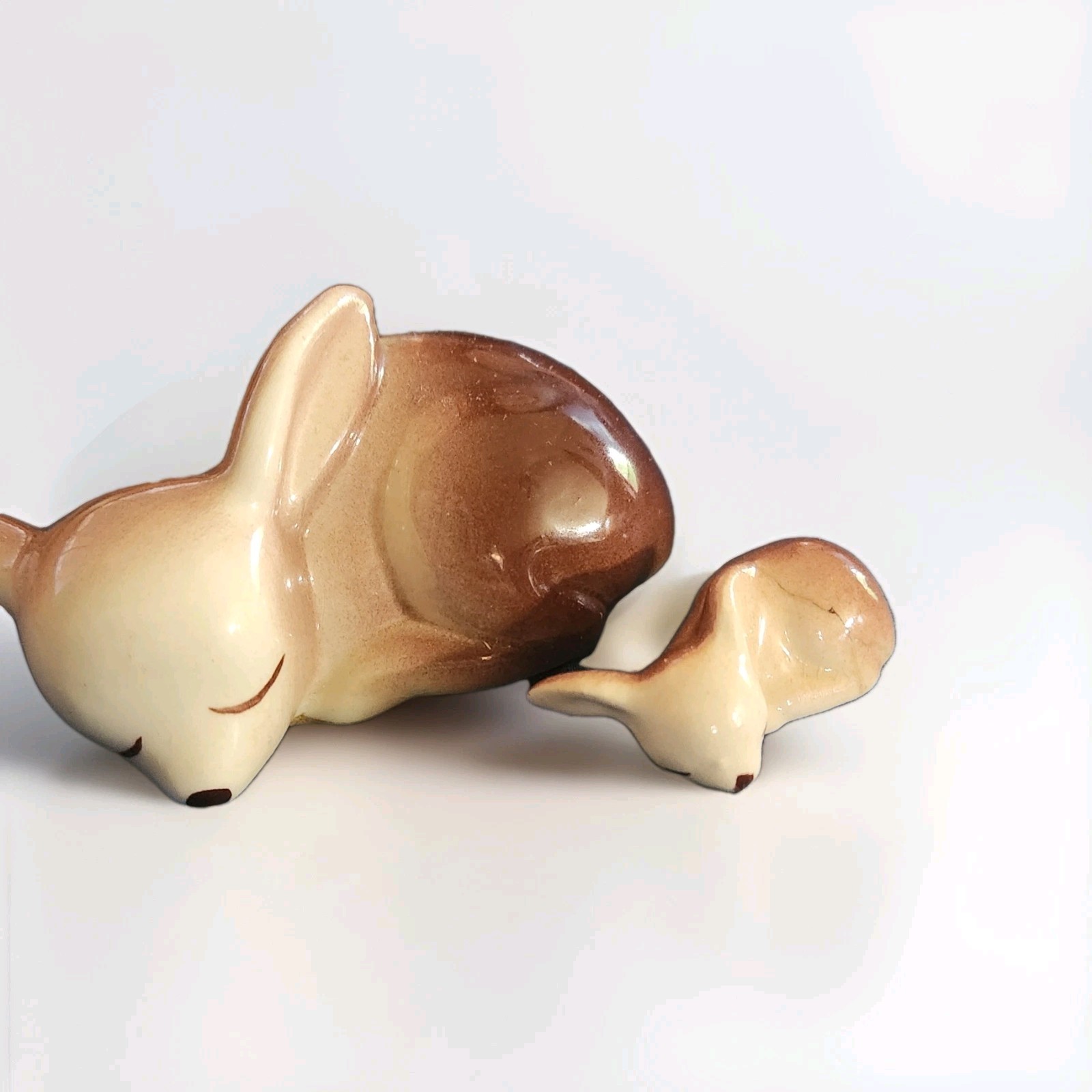 Vintage Miniature Sleeping Fawn / Baby Deer Figurine Set (2 Pieces)