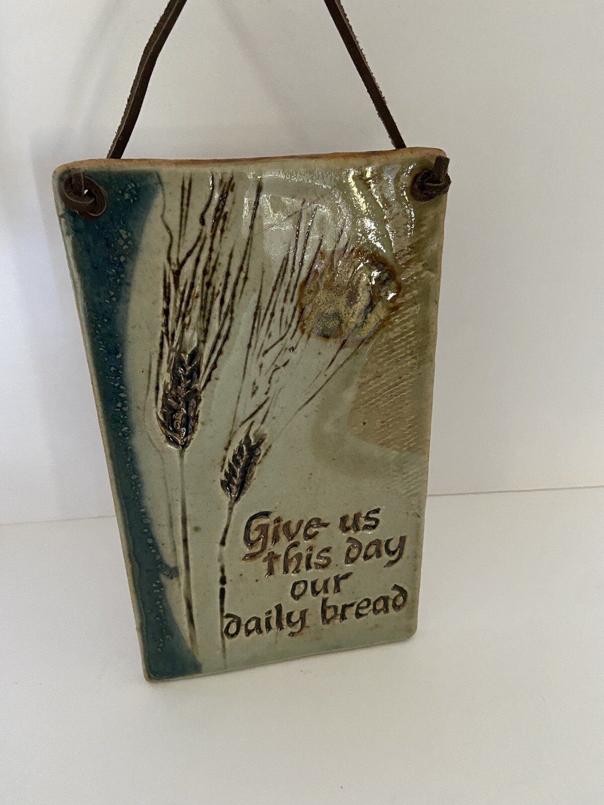 Studio Pottery Religious Christian Wall Art Hanging Signed Give us this Day
