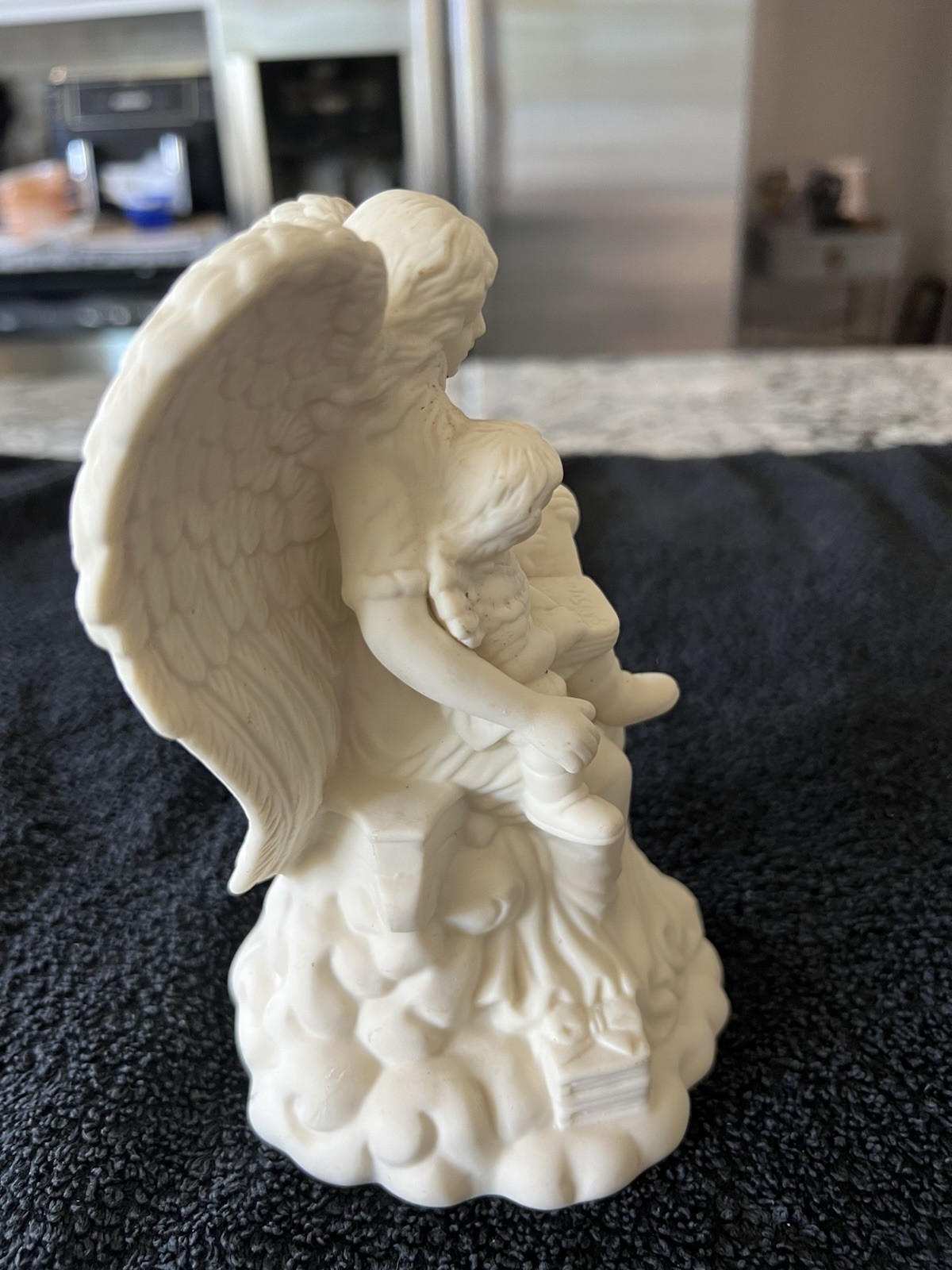 White Angel Reading to Child – Wings Candleholder Gold Rim Religious Decor
