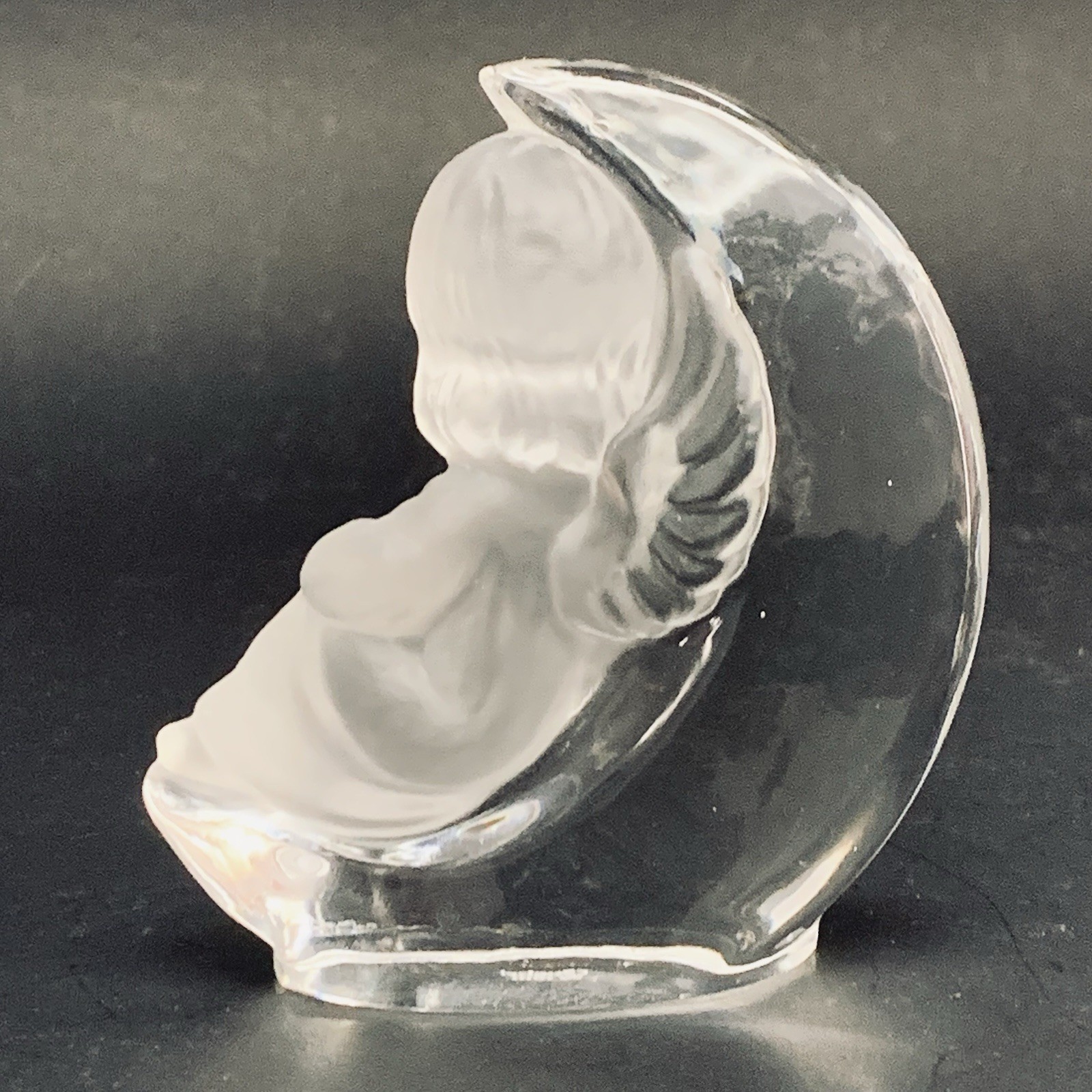 Crystal Figurine Goebel Clear Frosted Glass Angel Child on Moon 3.5” Tall
