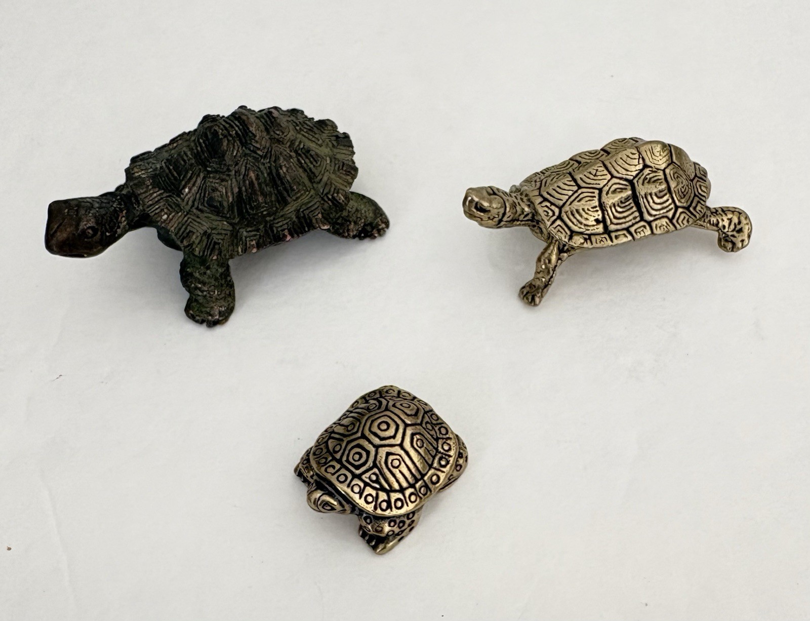 3 Pcs Assorted Vintage Solid Heavy Tortoise Turtle Mini Figurines Paperweights