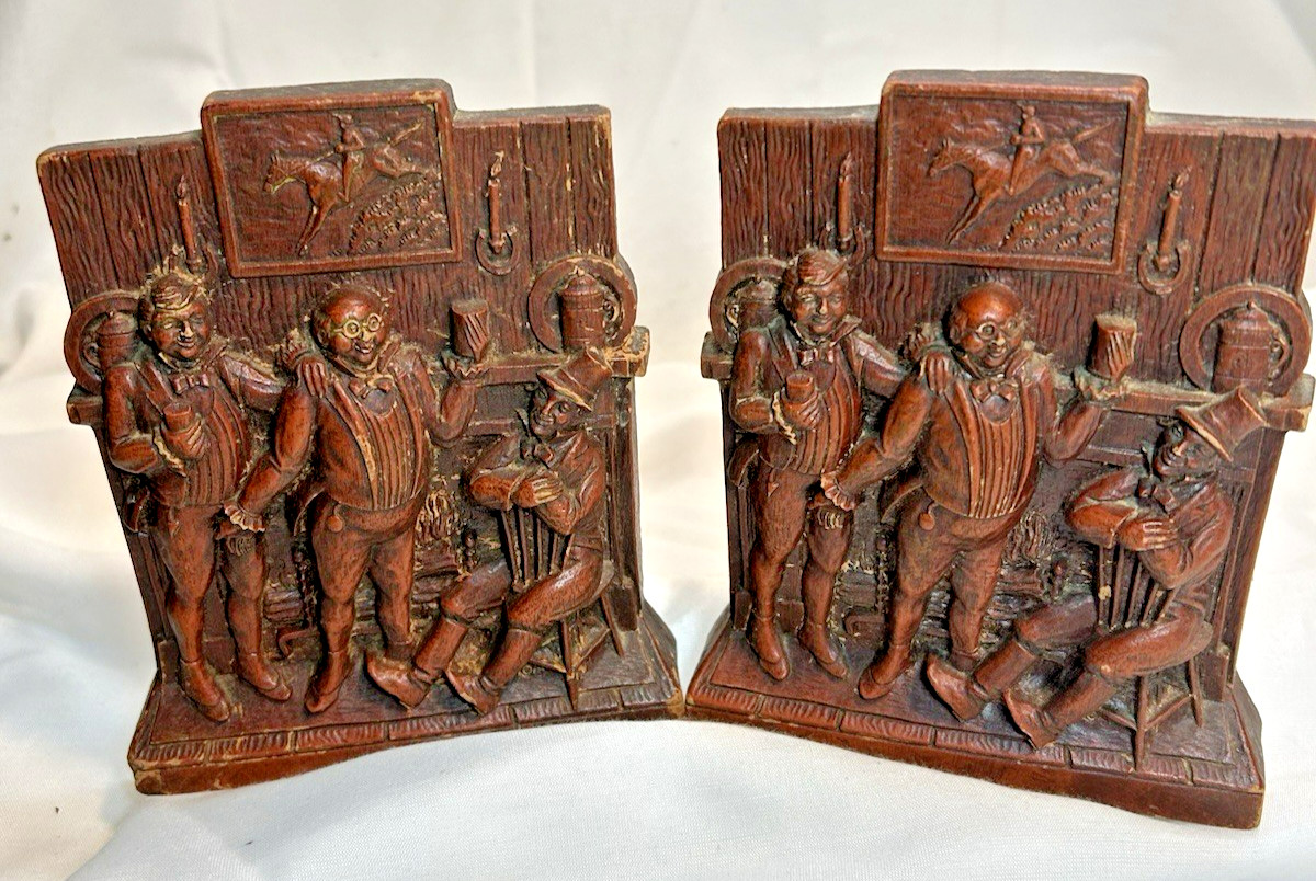 Syroco Bookends Merry Men Tavern Scene wood composite mid century