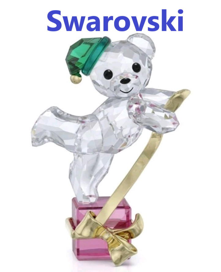 🎄 Swarovski Crystal 2024 A.E. Christmas Gift Box Kris Bear Figurine, Ribbon NIB