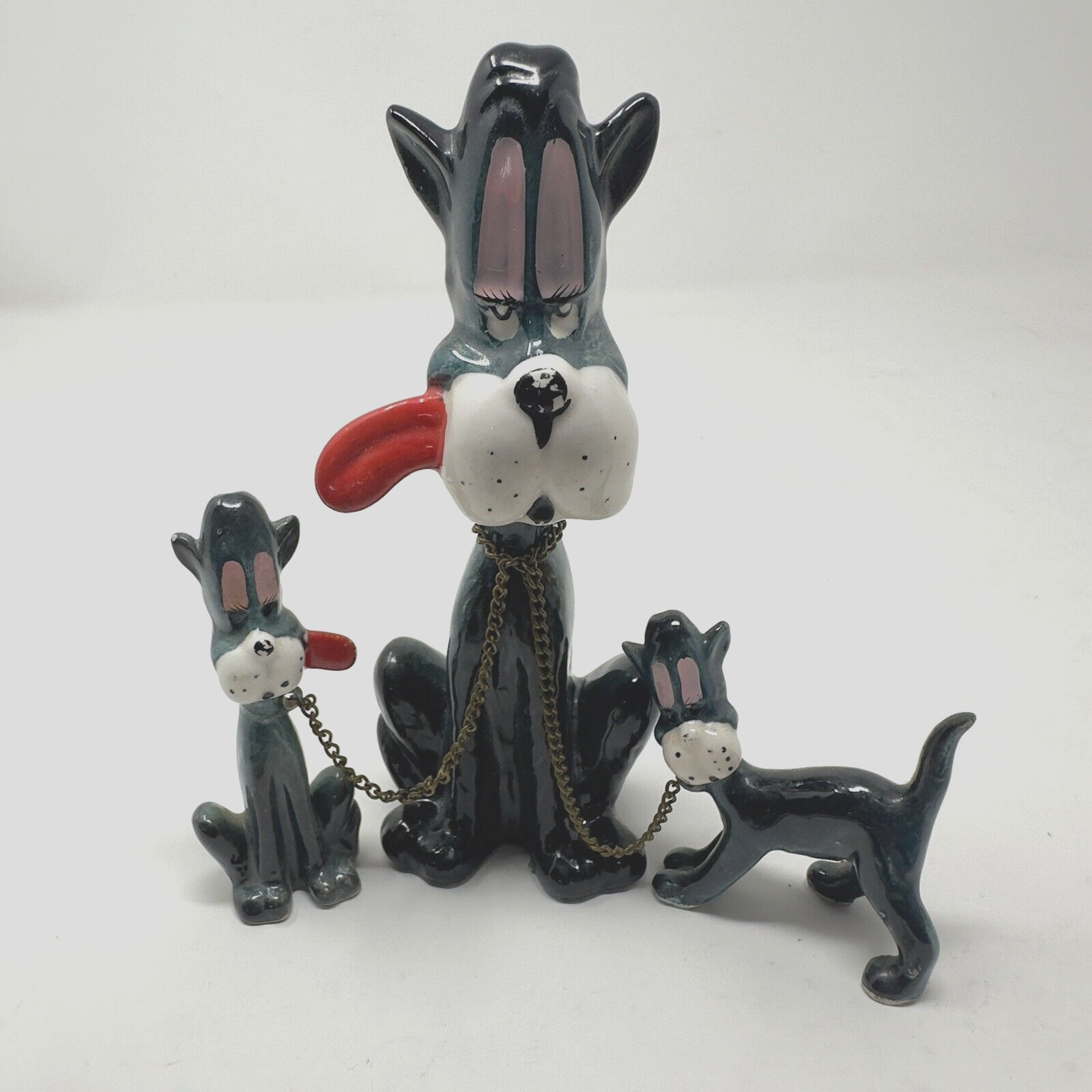 Vtg Kreiss Cat Family Figurines Sticking Out Tongue 3 Pc Green Red Pink HTF