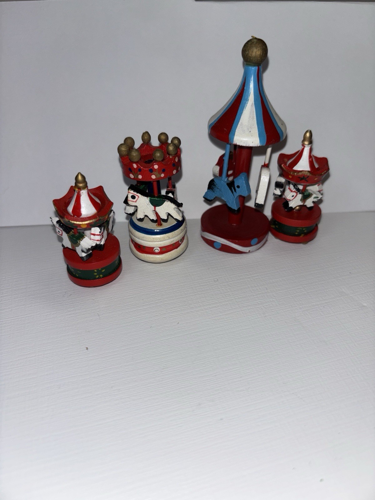 Vintage Hand Painted Wood Circus Clown Carousel Figurines Set of 4