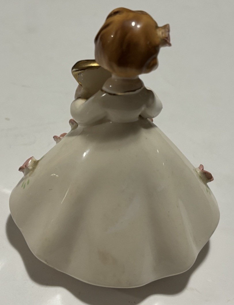 Vintage Lefton Girl In Dress With Harp Figurine, Japan, 3.75”