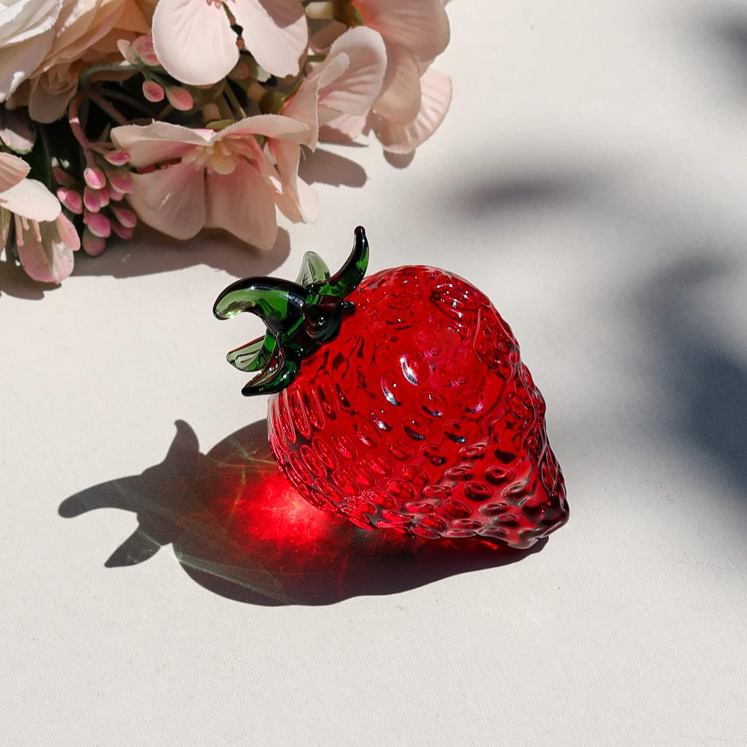 Crystal Mini Strawberry Collectible Figurines Paperweight Glass Fruit Figurine T