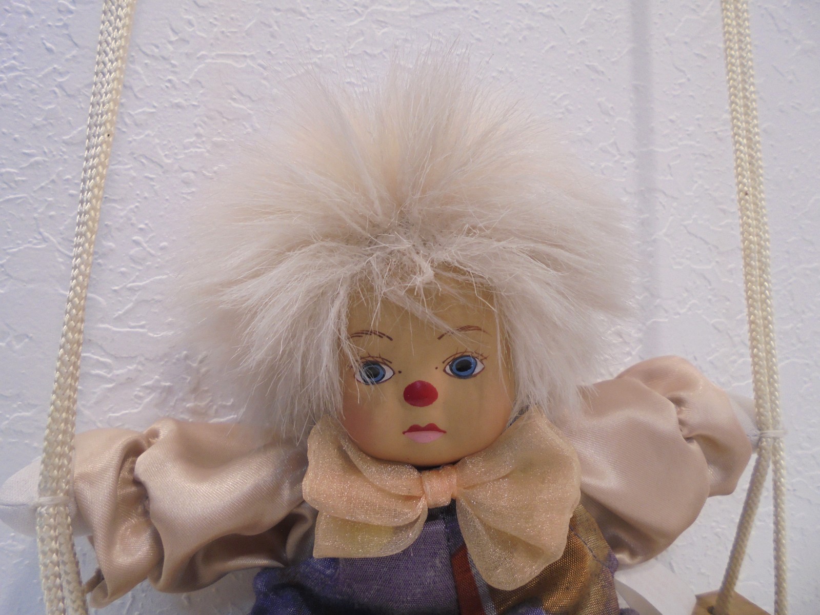 Vintage Clown Doll Porcelain Head String Marionette Puppet on Swing