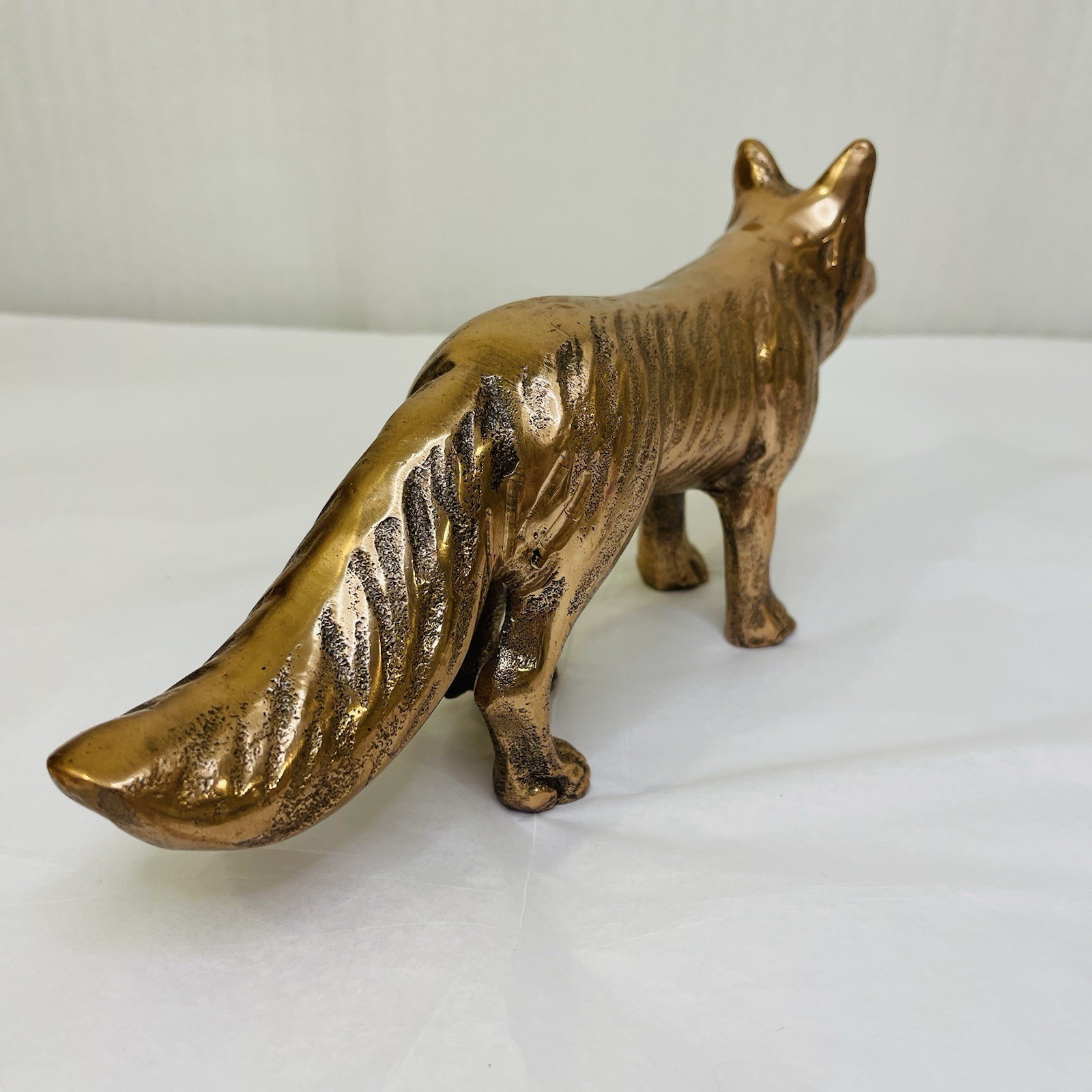 Copper Tone Standing Fox Figure Metal 8.5″ Long Use for Decor Excellent Cond