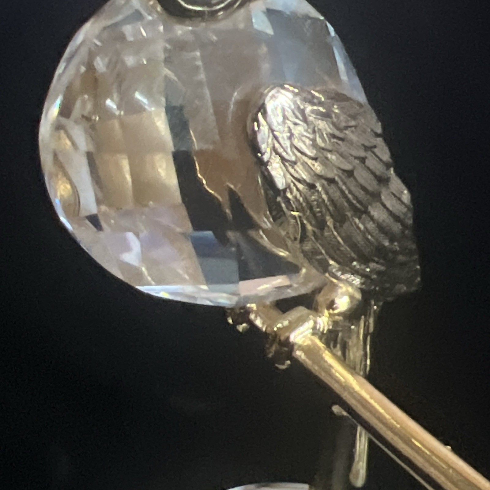 Vintage 1984 Swarovski Manon Crystal Parrot on Perch Figurine Gold Tone Mirror