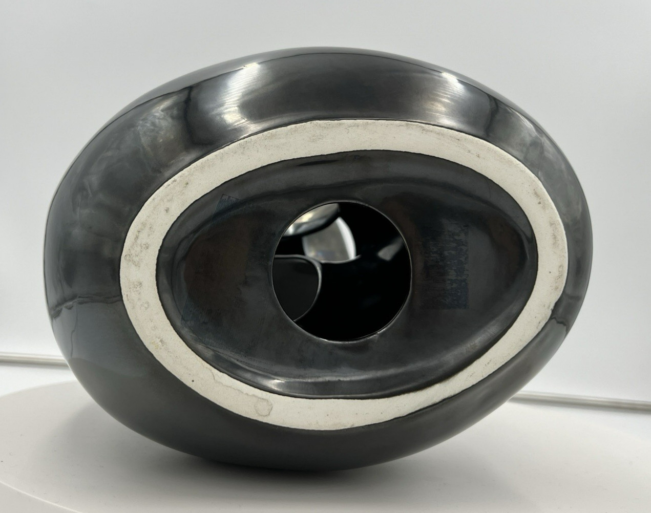 Vohann Amorphic Ceramic Sculpture Black with Metallic Luster Abstract MCM Style