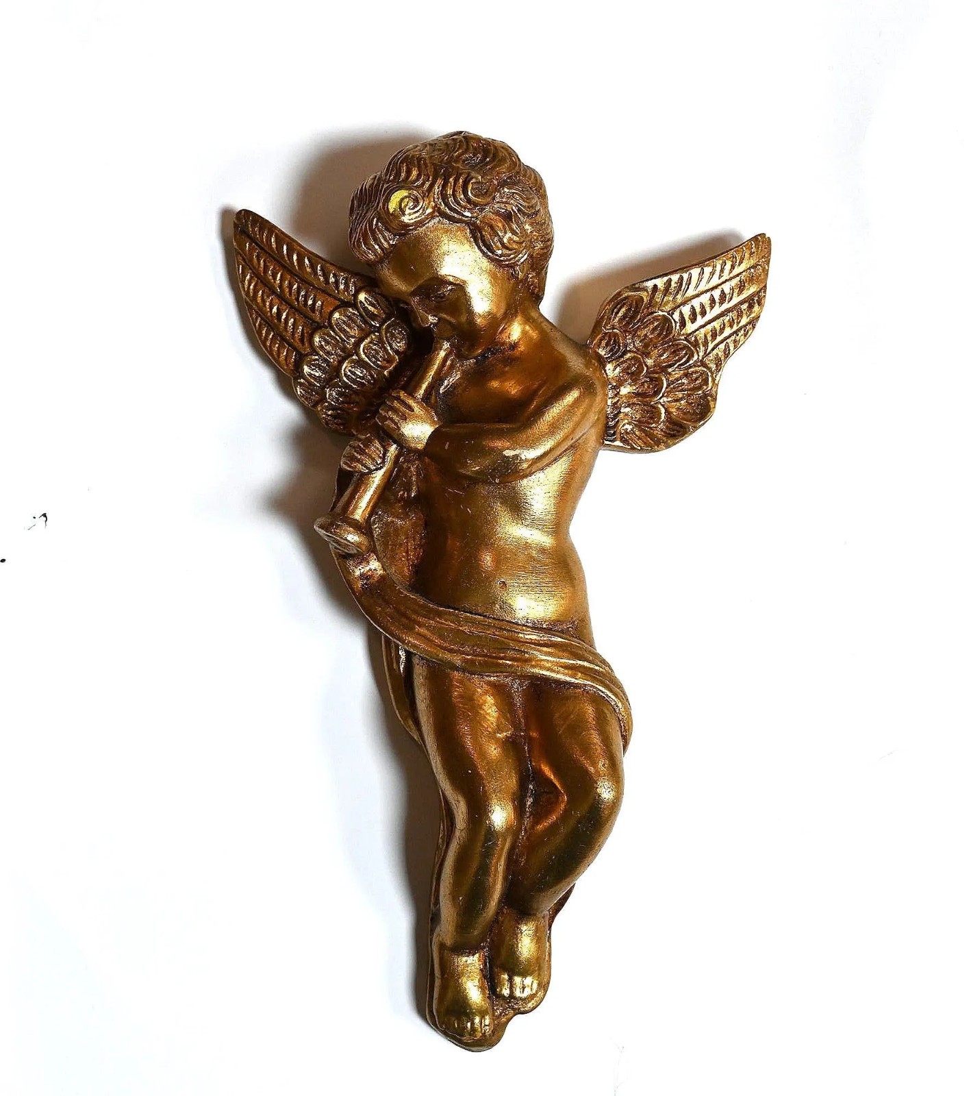 Antique Gold Cherub Renaissance Angel Wall Plaque Wallhanging Crafted Home Decor