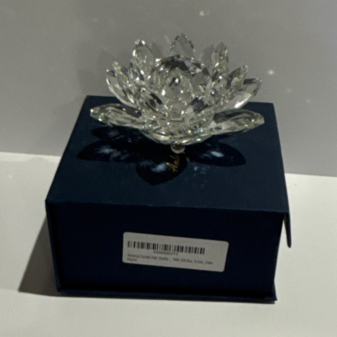 Amlong Crystal Clear 5 in Lotus Flower Figurine Crystal, Boxed Gift Box